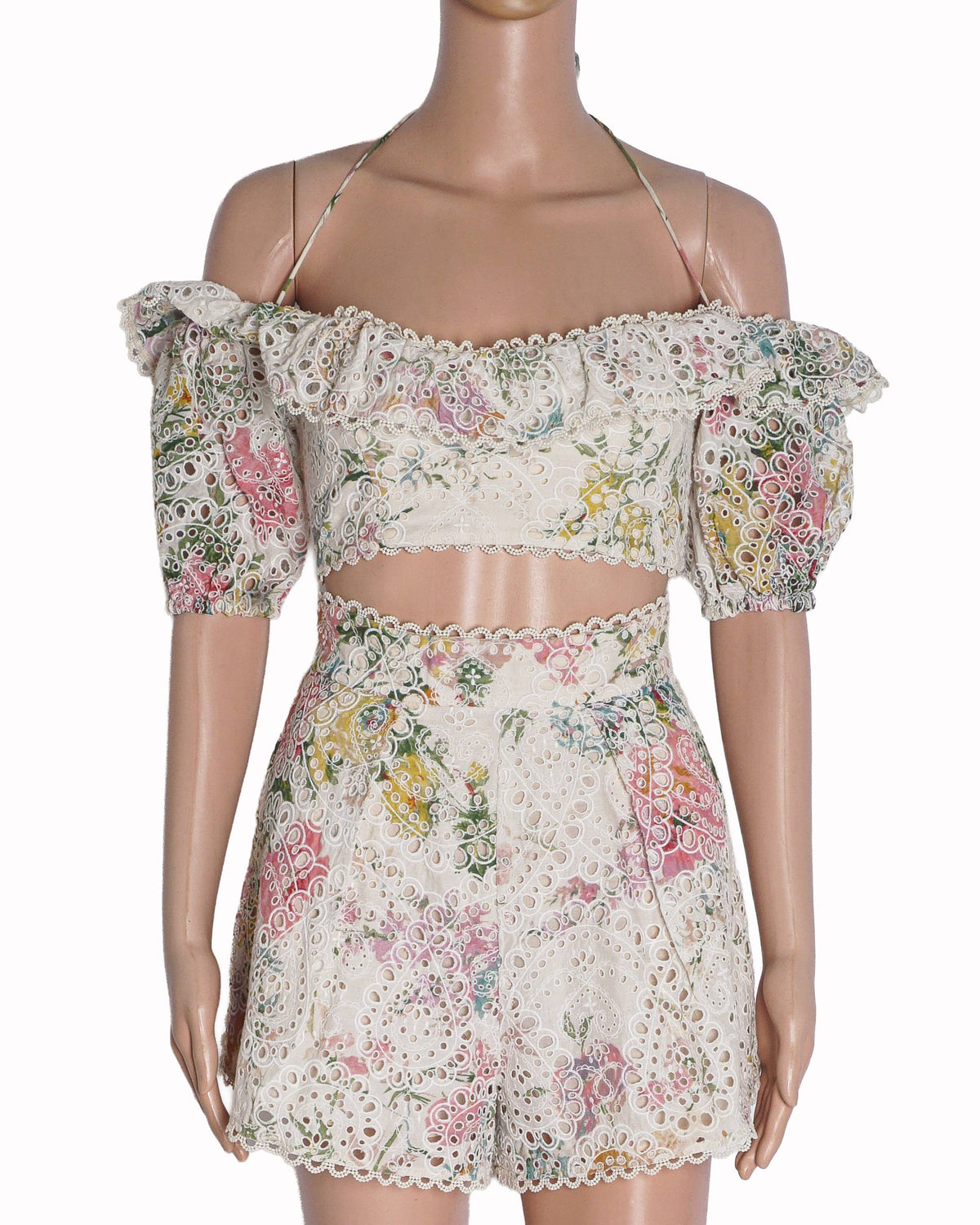 Zimmermann Heathers Floral Broderie Off-Shoulder Top & Shorts Set
