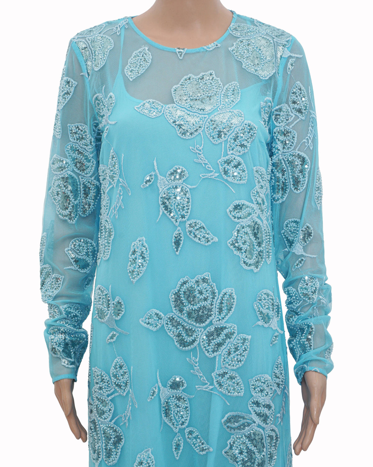 Rotate Turquoise Blue Sequins Beaded Midi Dress