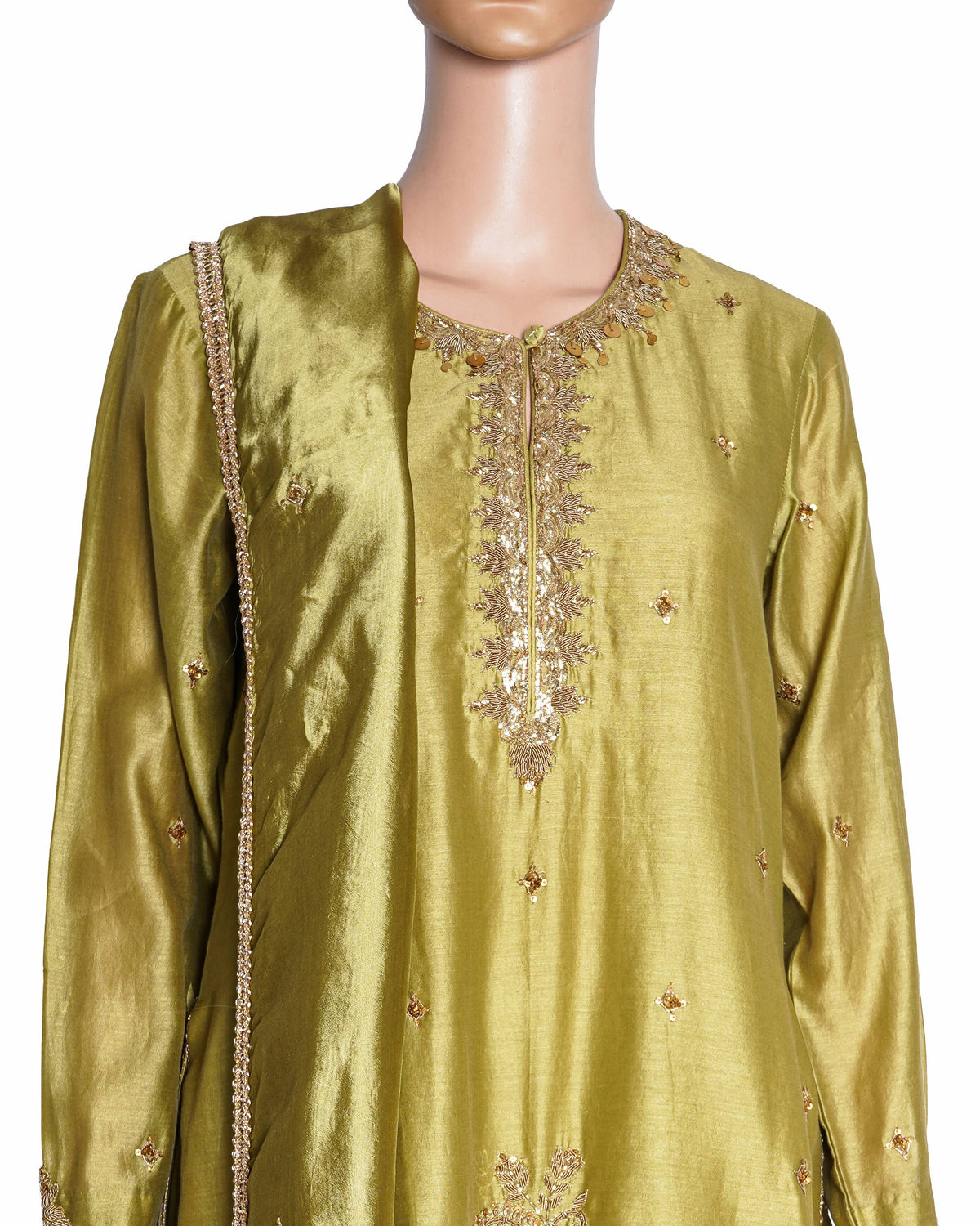 Niti Bothra Sage Green Silk Chanderi Gharara Set