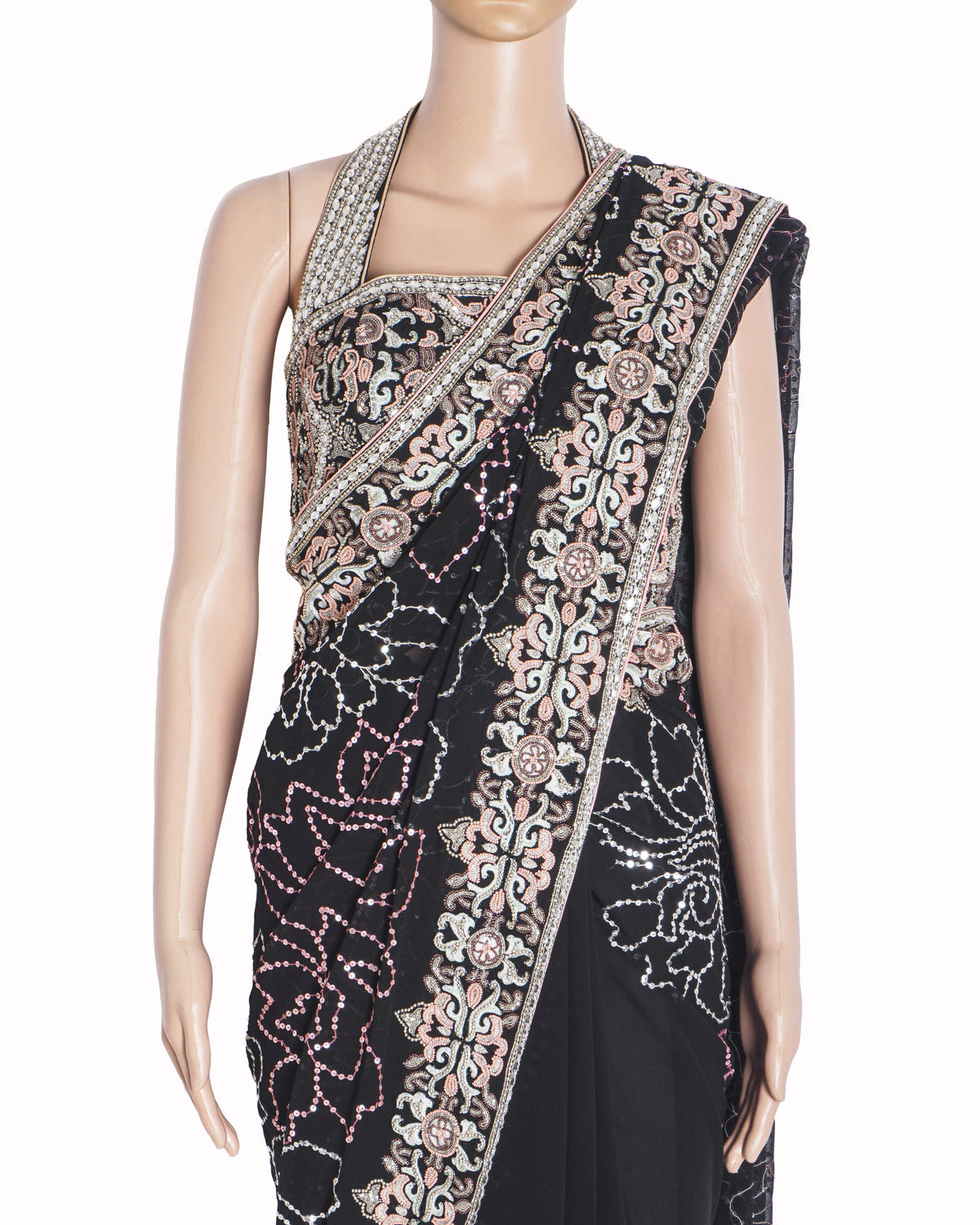 Suneet Varma Black Sequined Saree & Halter Blouse
