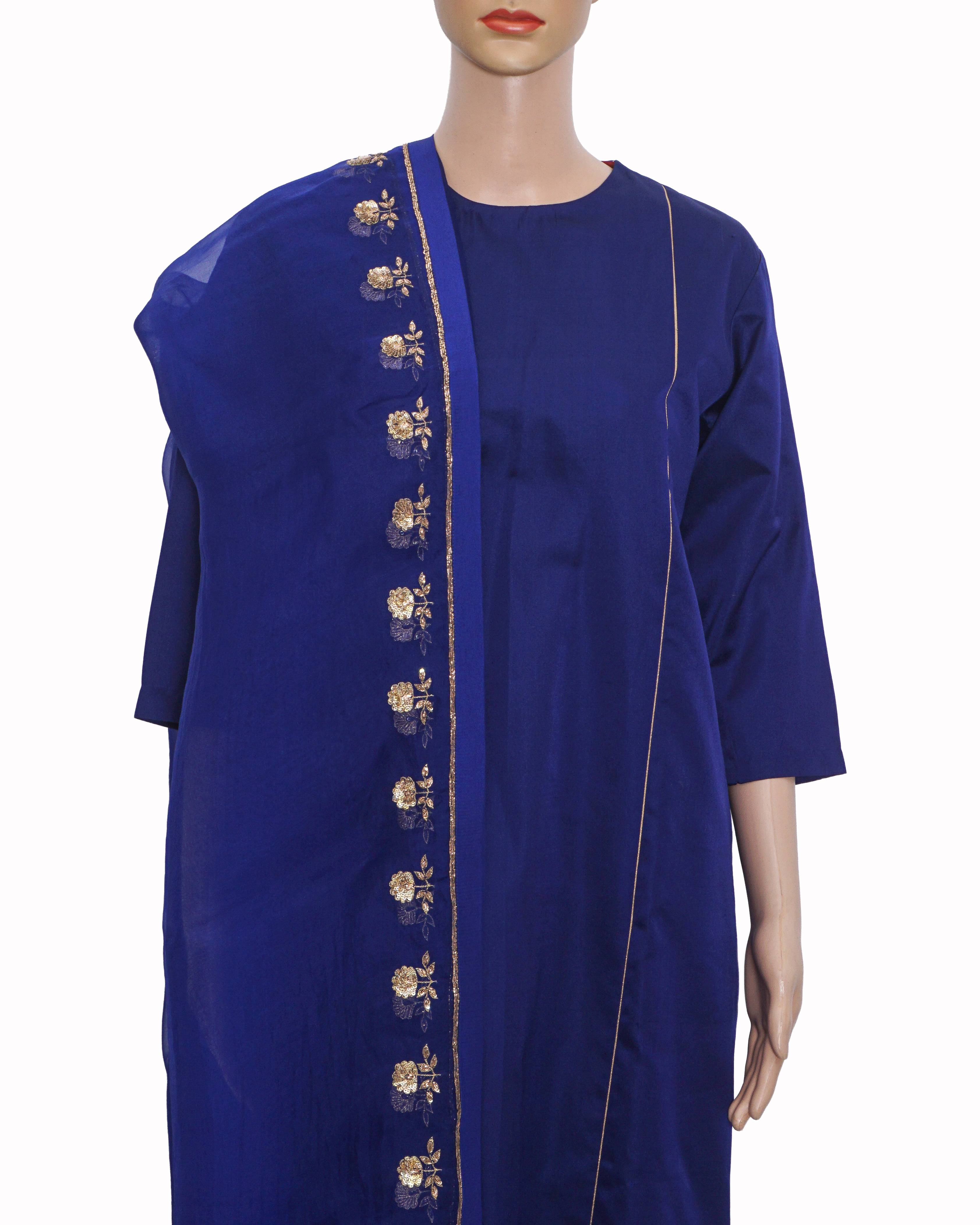 Raw Mango by Sanjay Garg Royal Blue & Gold Silk Tunic Set