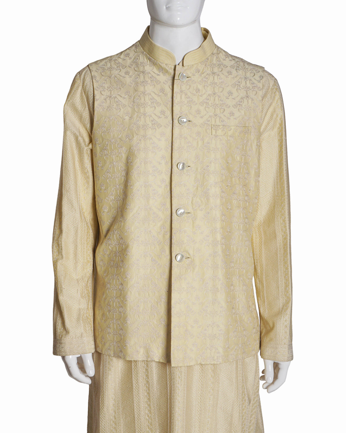 Rohit Bal Pastel Yellow Embroidered Kurta Set with Bundi Jacket