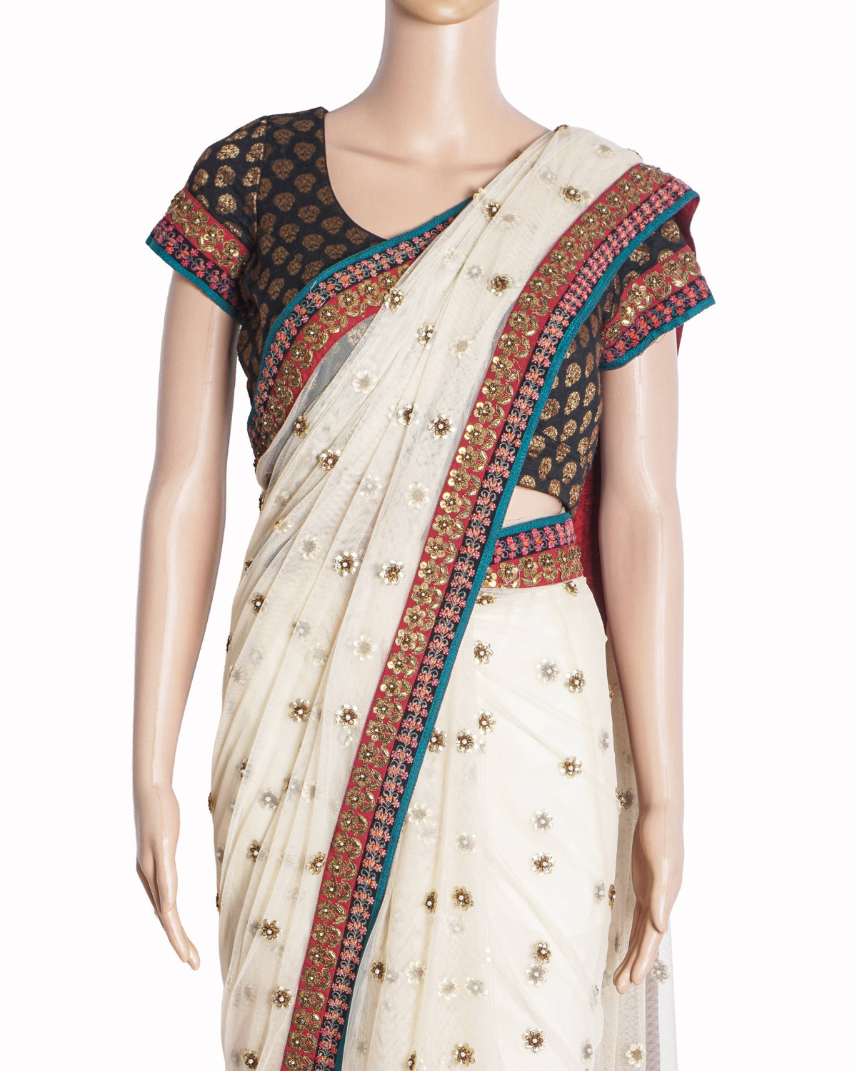 Sabyasachi Ivory Net Saree with Contrast Blouse
