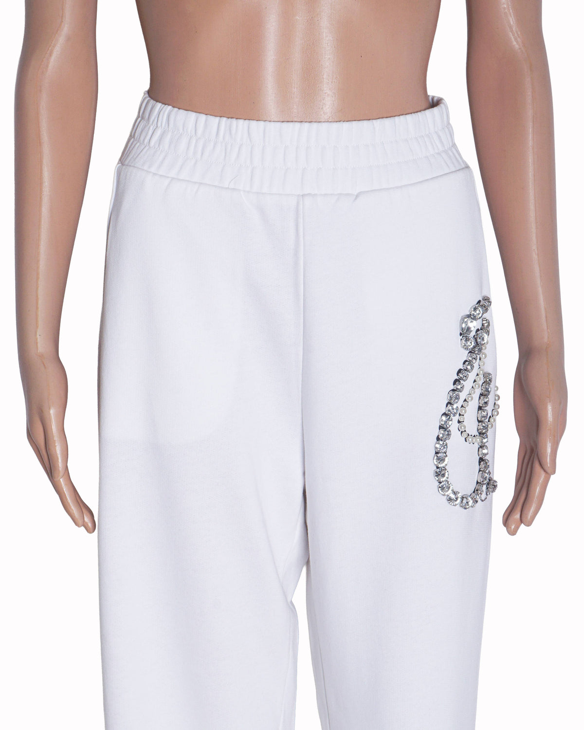 Diabolik x Pinko White Crystal Logo Wide-Leg Joggers