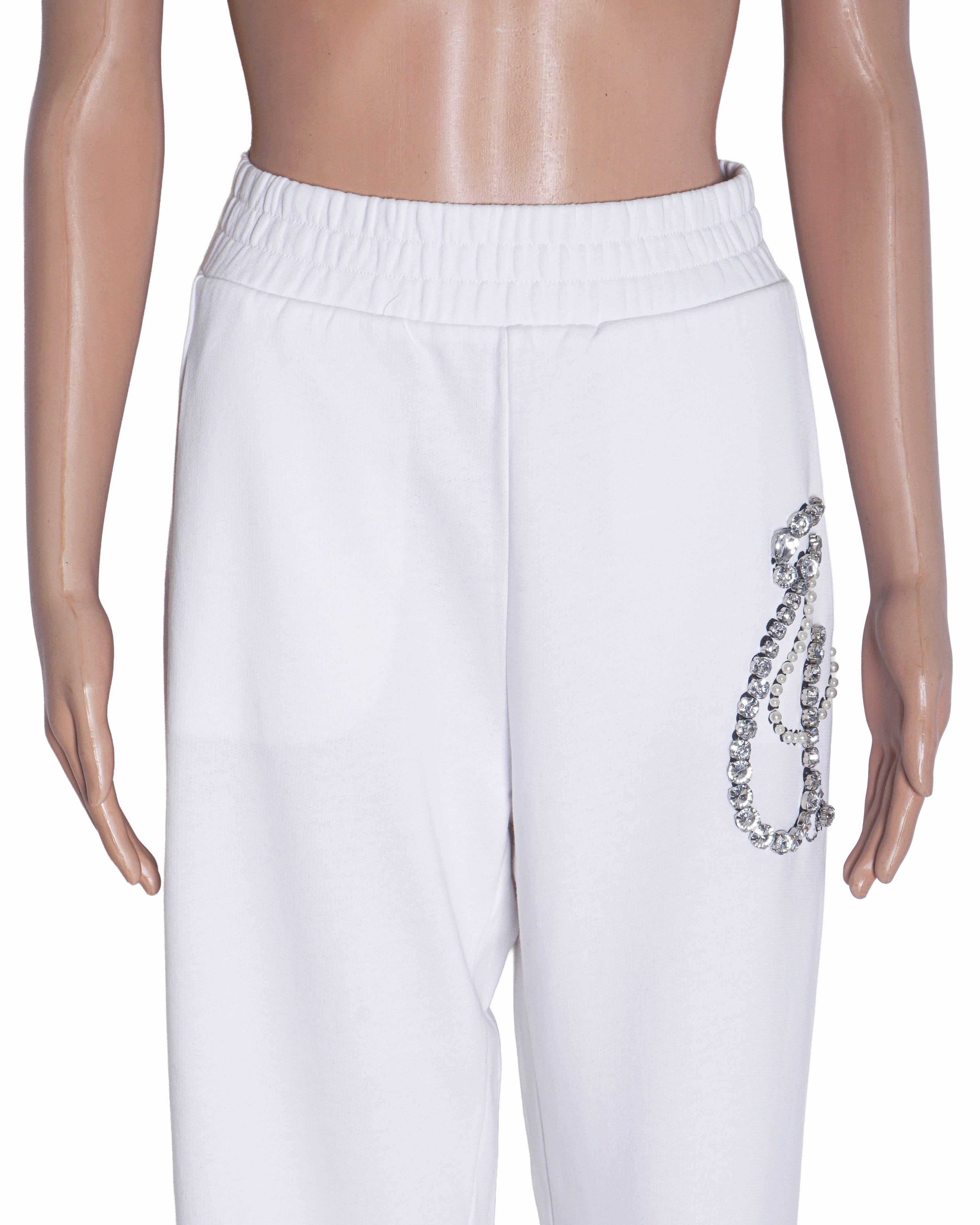 Diabolik x Pinko White Crystal Logo Wide-Leg Joggers
