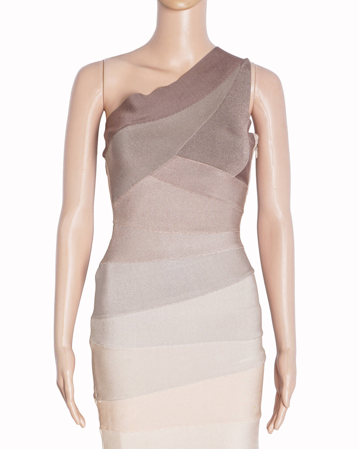 Hervé Léger Champagne One-Shoulder Bandage Dress