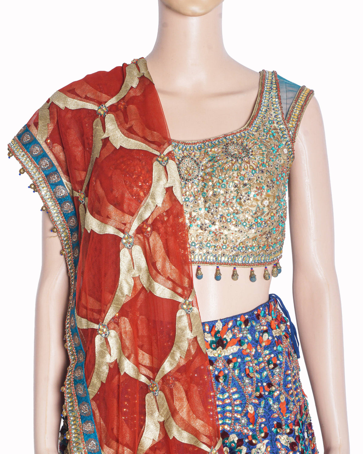 Ashima Leena Royal Blue & Red Embroidered Lehenga Set