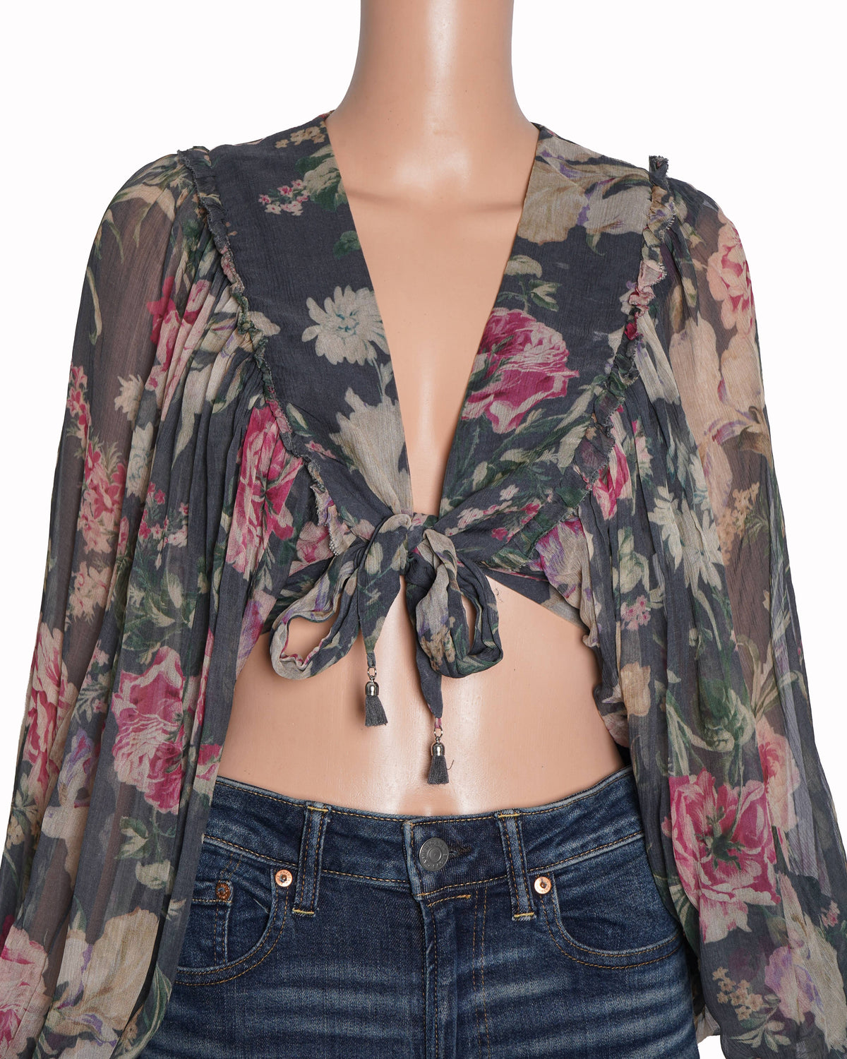 Zimmermann grey floral Print wrap top