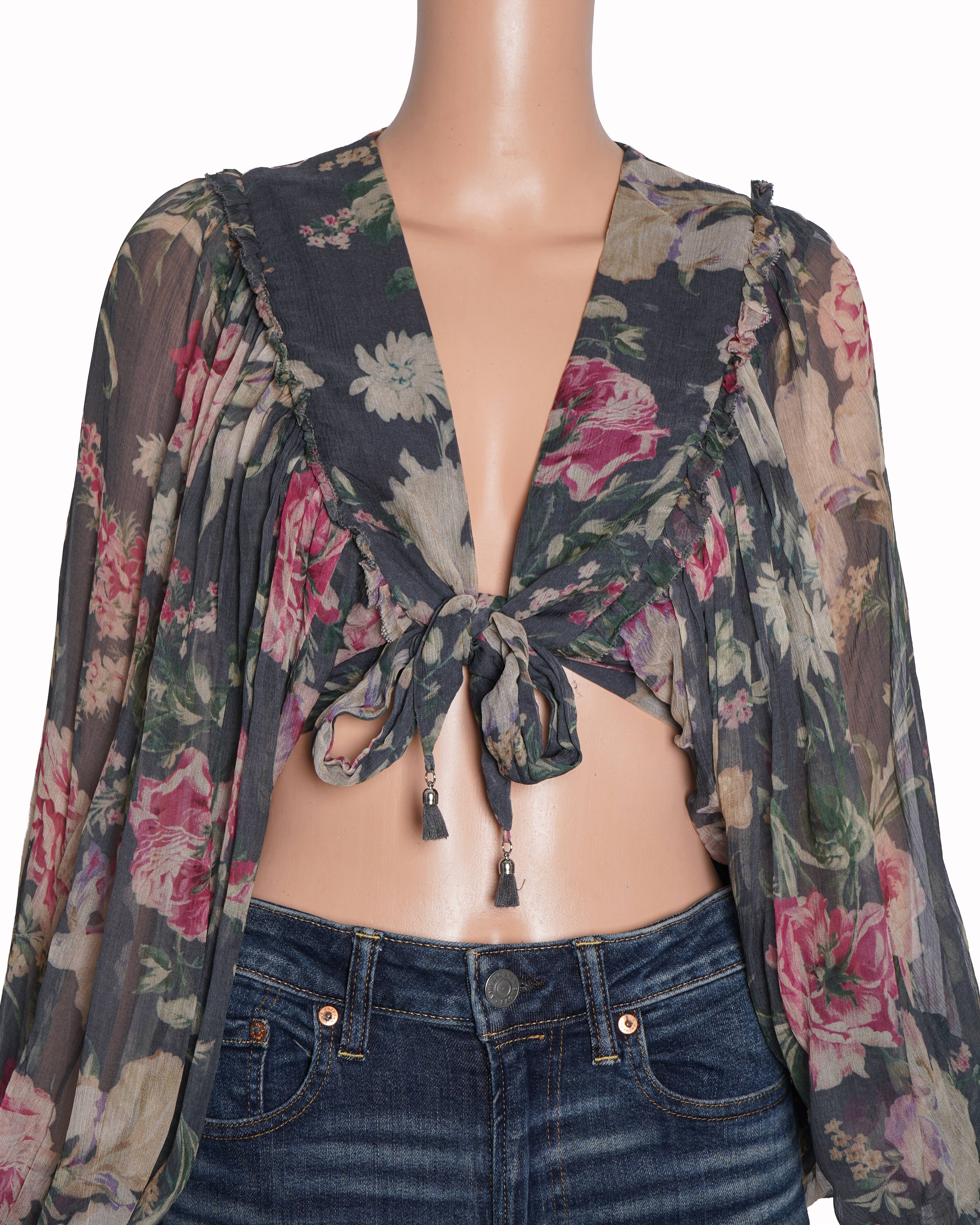 Zimmermann grey floral Print wrap top
