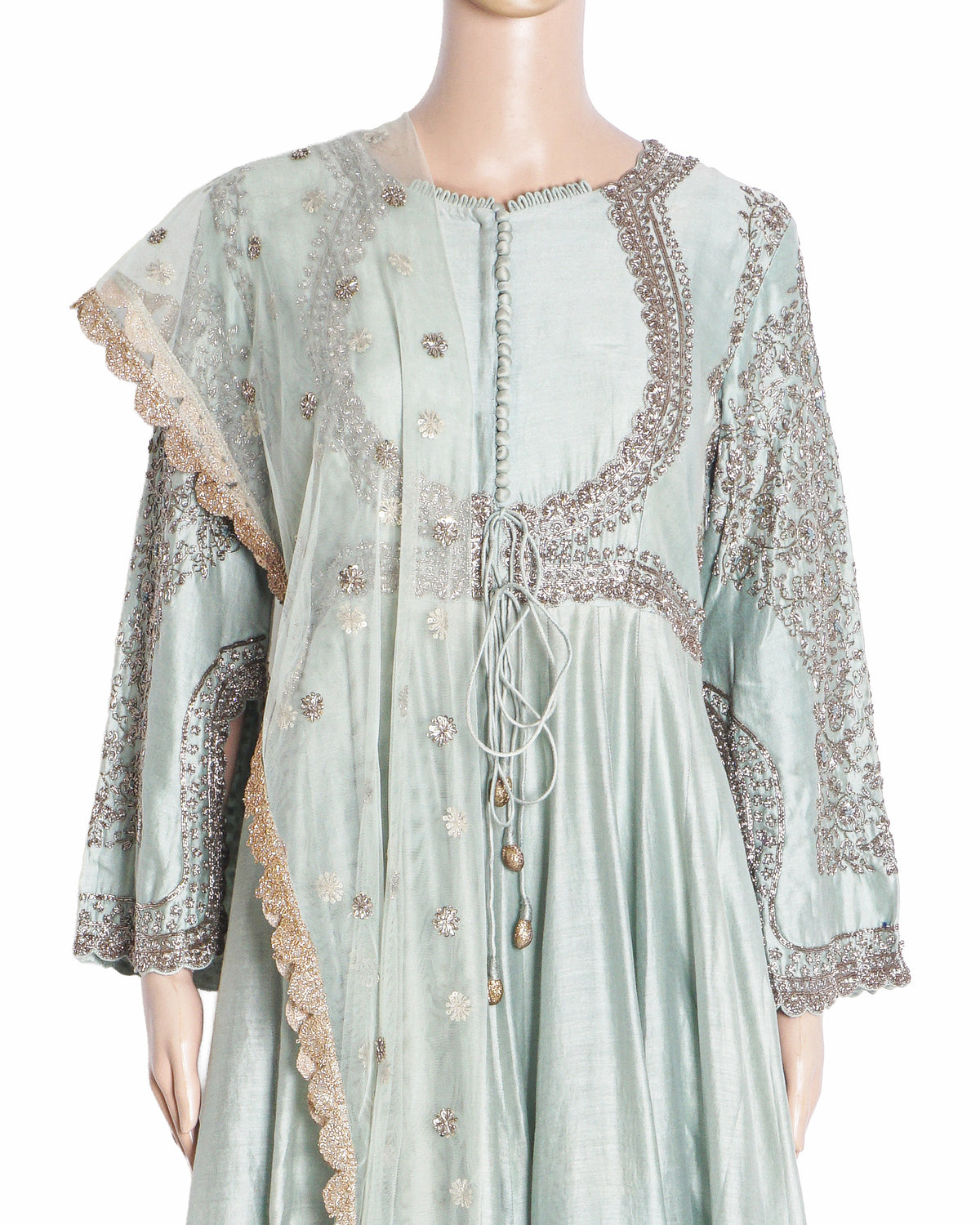 Jayanti Reddy Mint Green Silk Embroidered Anarkali Set
