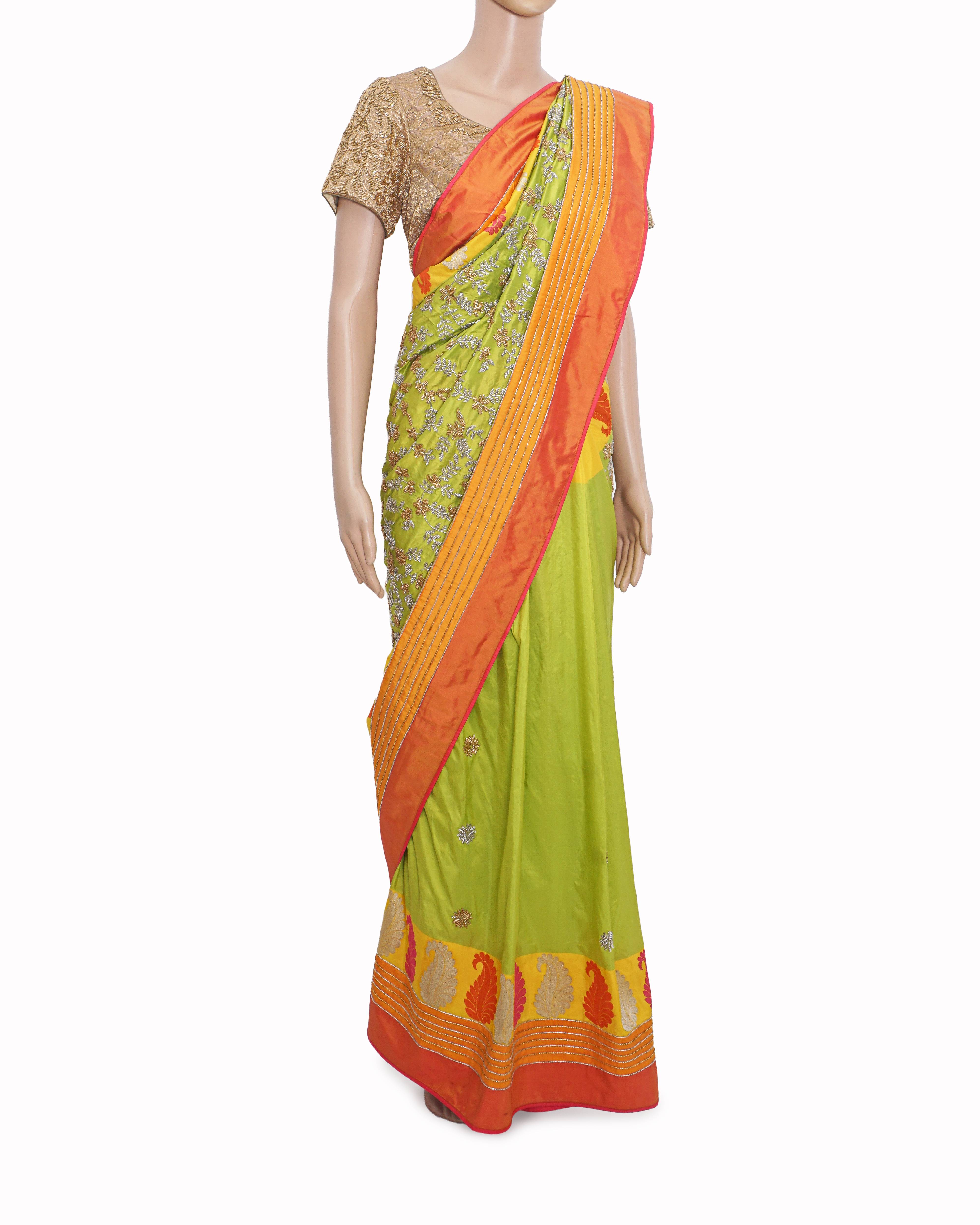 Jade by Monica & Karishma Colorblock Silk Paisley Saree Set
