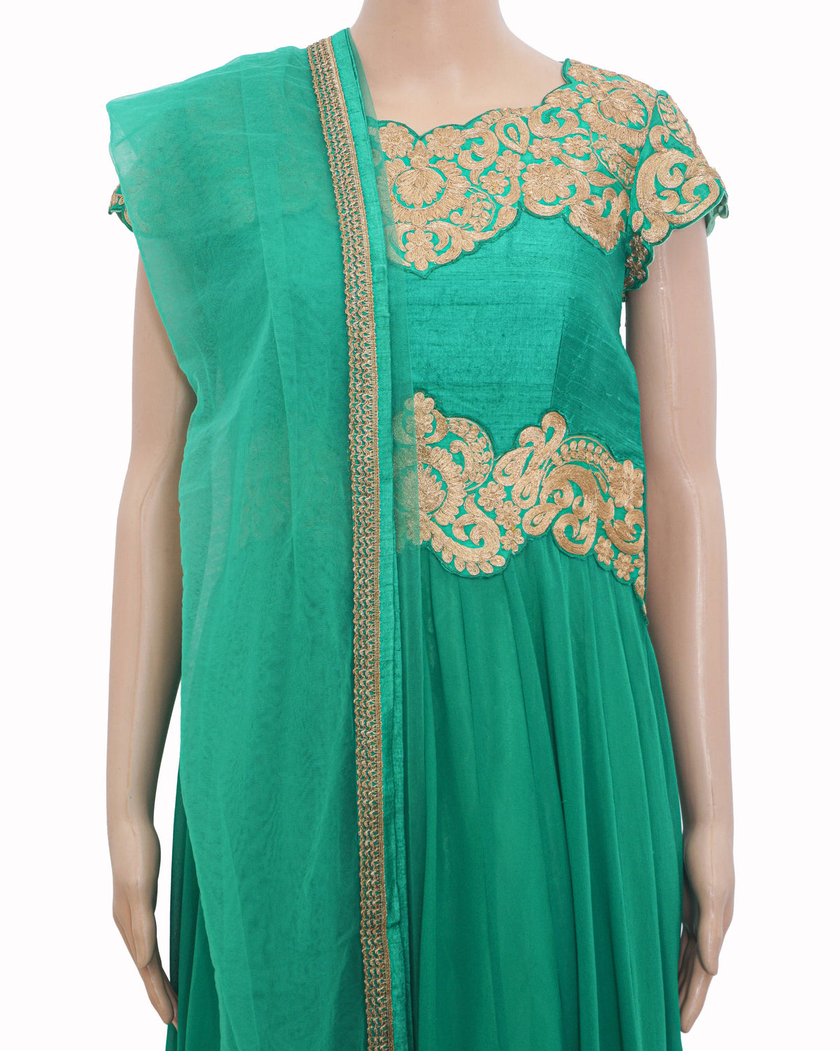 Aneesh Agarwaal Emerald Green Embroidered Silk Anarkali Set
