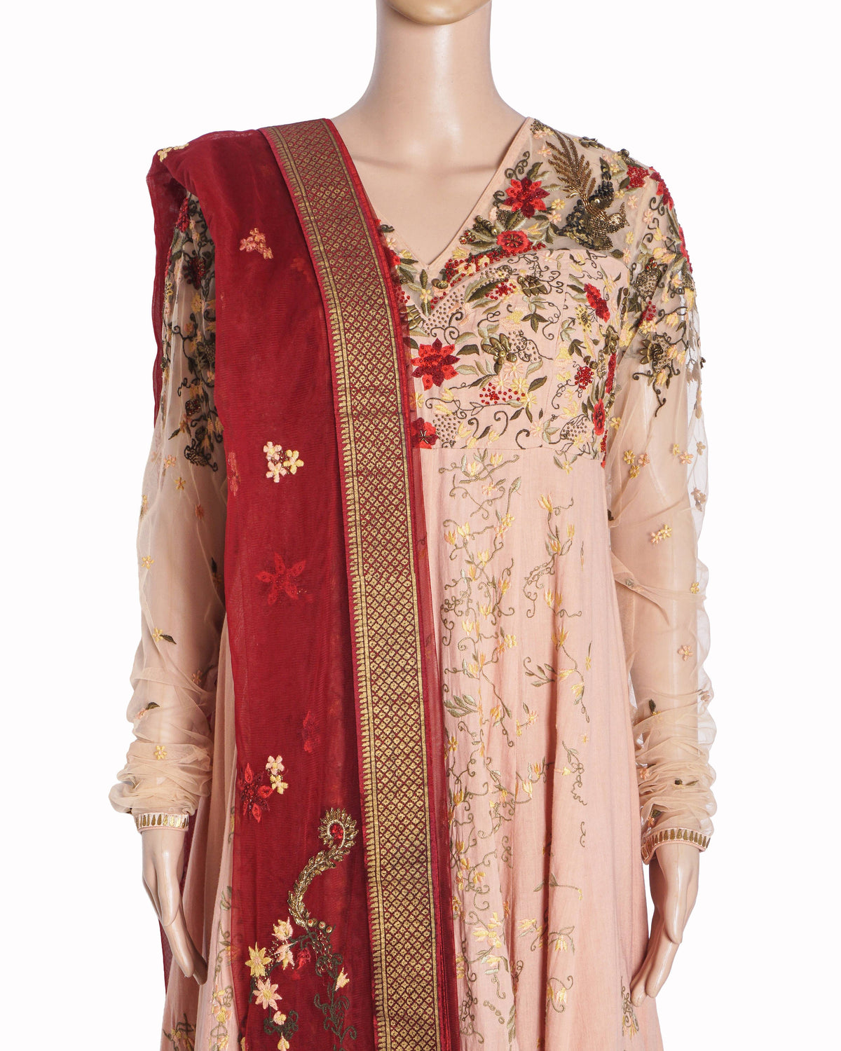Anju Modi Blush Pink Floral Embroidered Anarkali Set