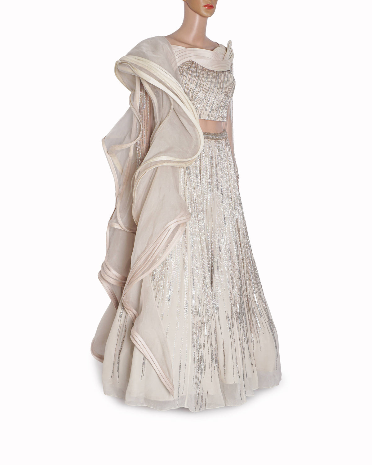 Gaurav Gupta Silver & Ivory Sculptural Lehenga Set