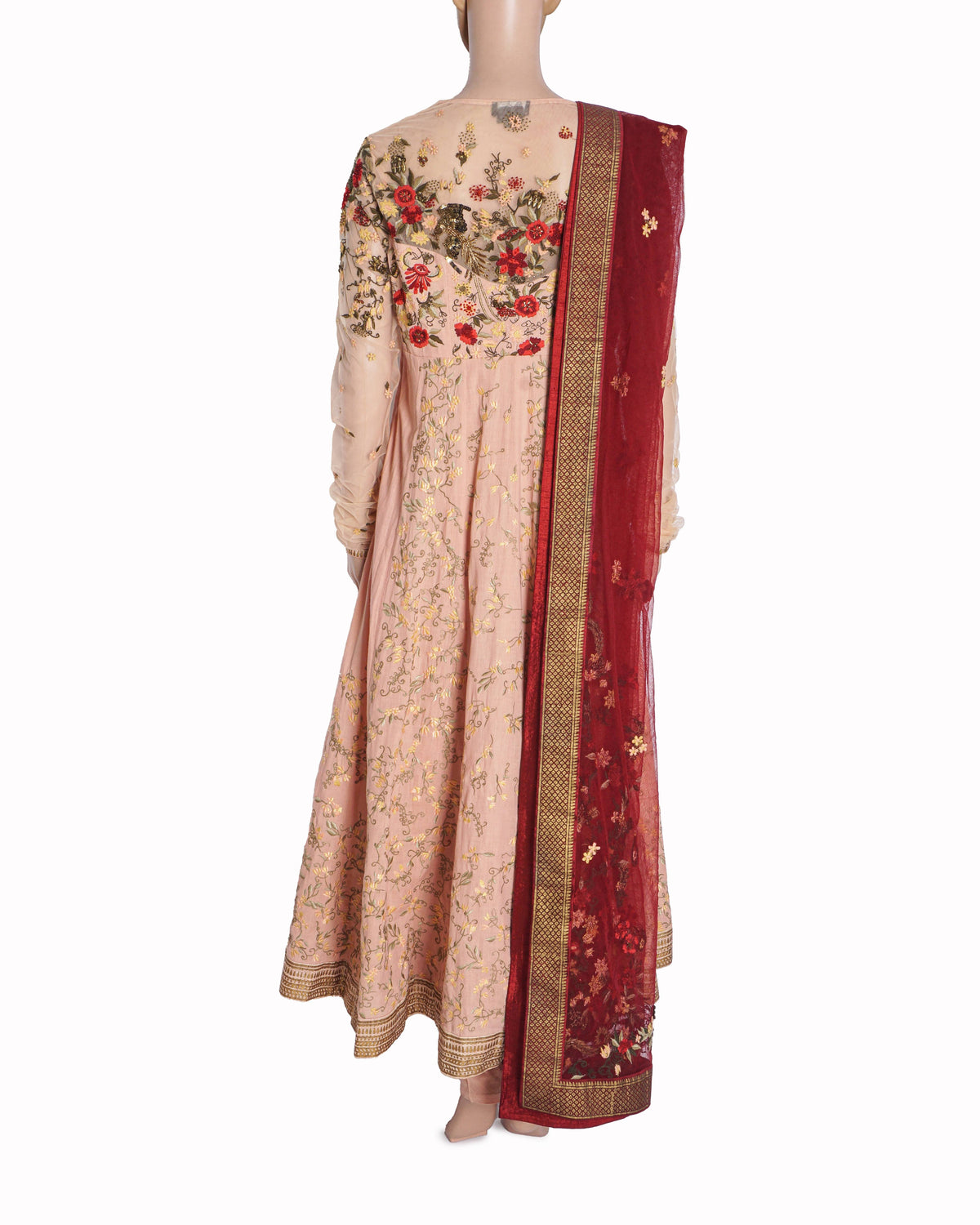 Anju Modi Blush Pink Floral Embroidered Anarkali Set