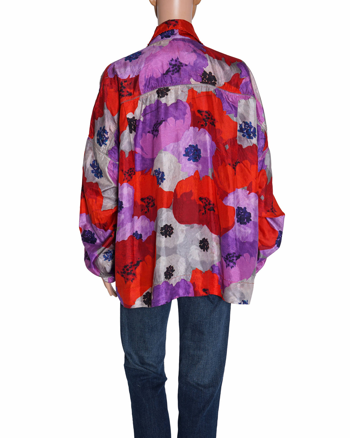 Péro Floral Gathered Shirt in Red/ Purple