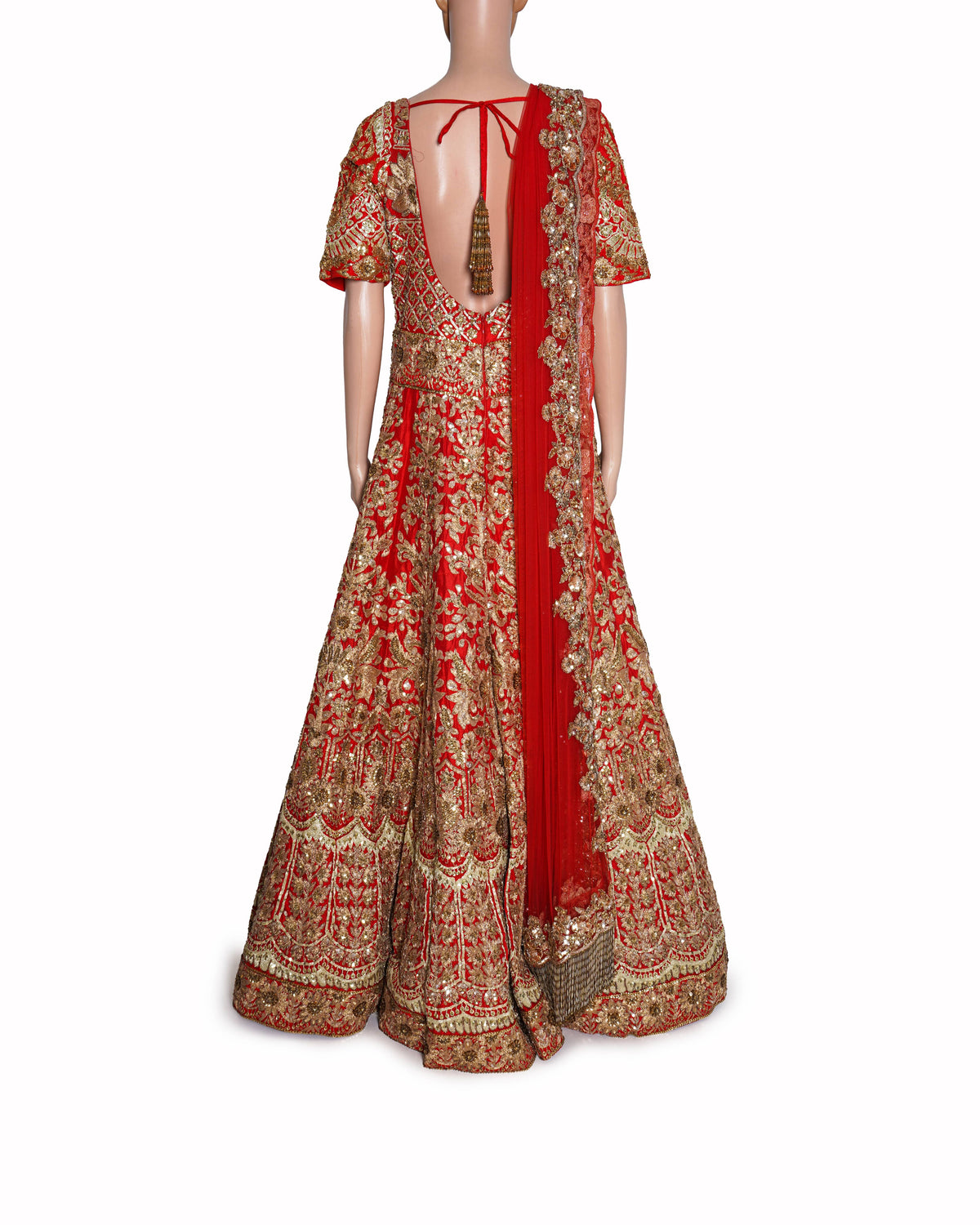 Manish Malhotra Red Heavily Embroidered Anarkali With Bottoms