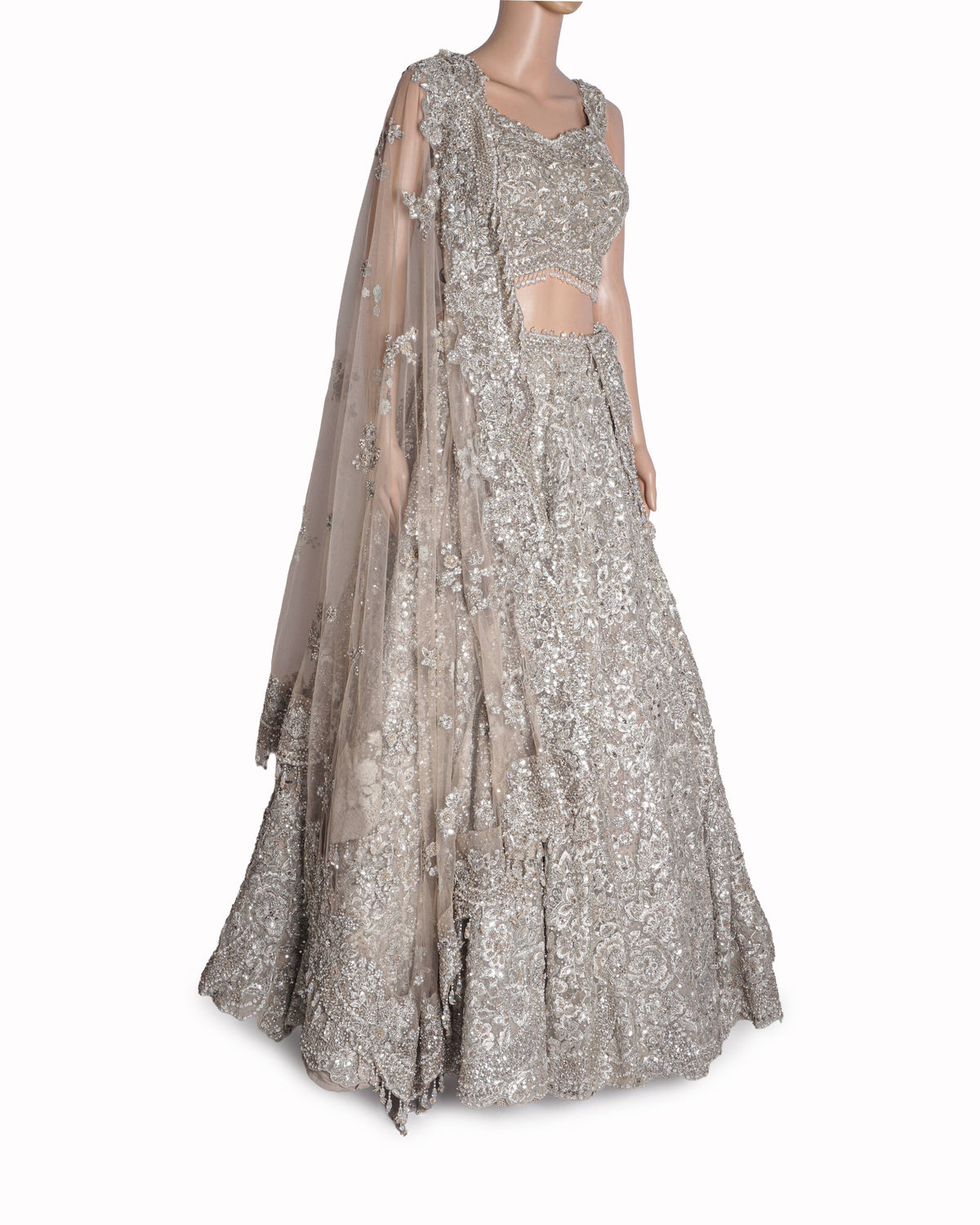 Seema Gujral Fully Embellished Grey/Silver Lehenga Set
