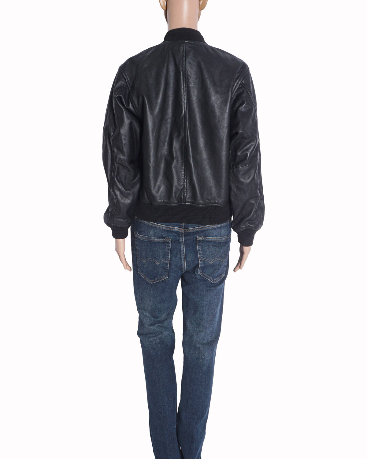 Diesel Black Leather Zip-Up Oval D Bomber Jacket