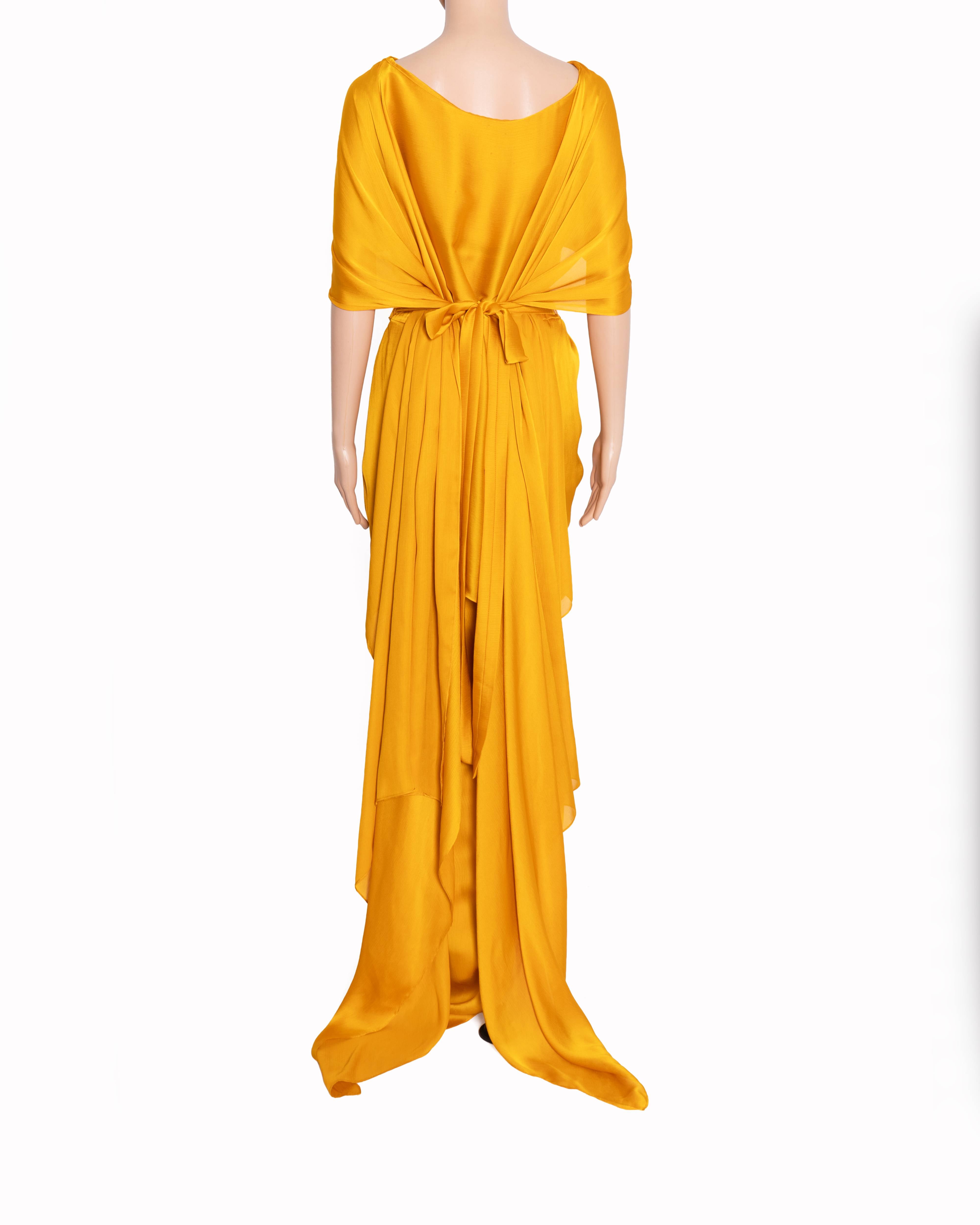 Amit Aggarwal Mustard Yellow Starburst Cape Top & Draped Skirt