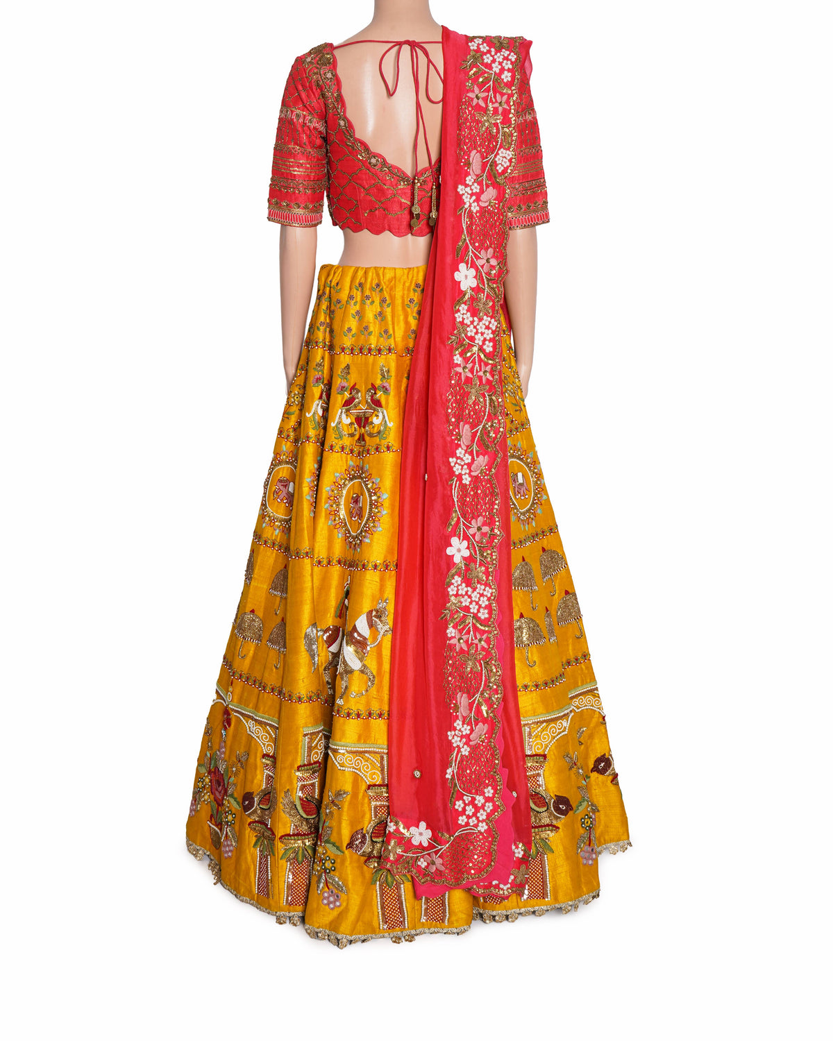 Ghazal Gupta Yellow & Pink Embroidered Silk Lehenga Set
