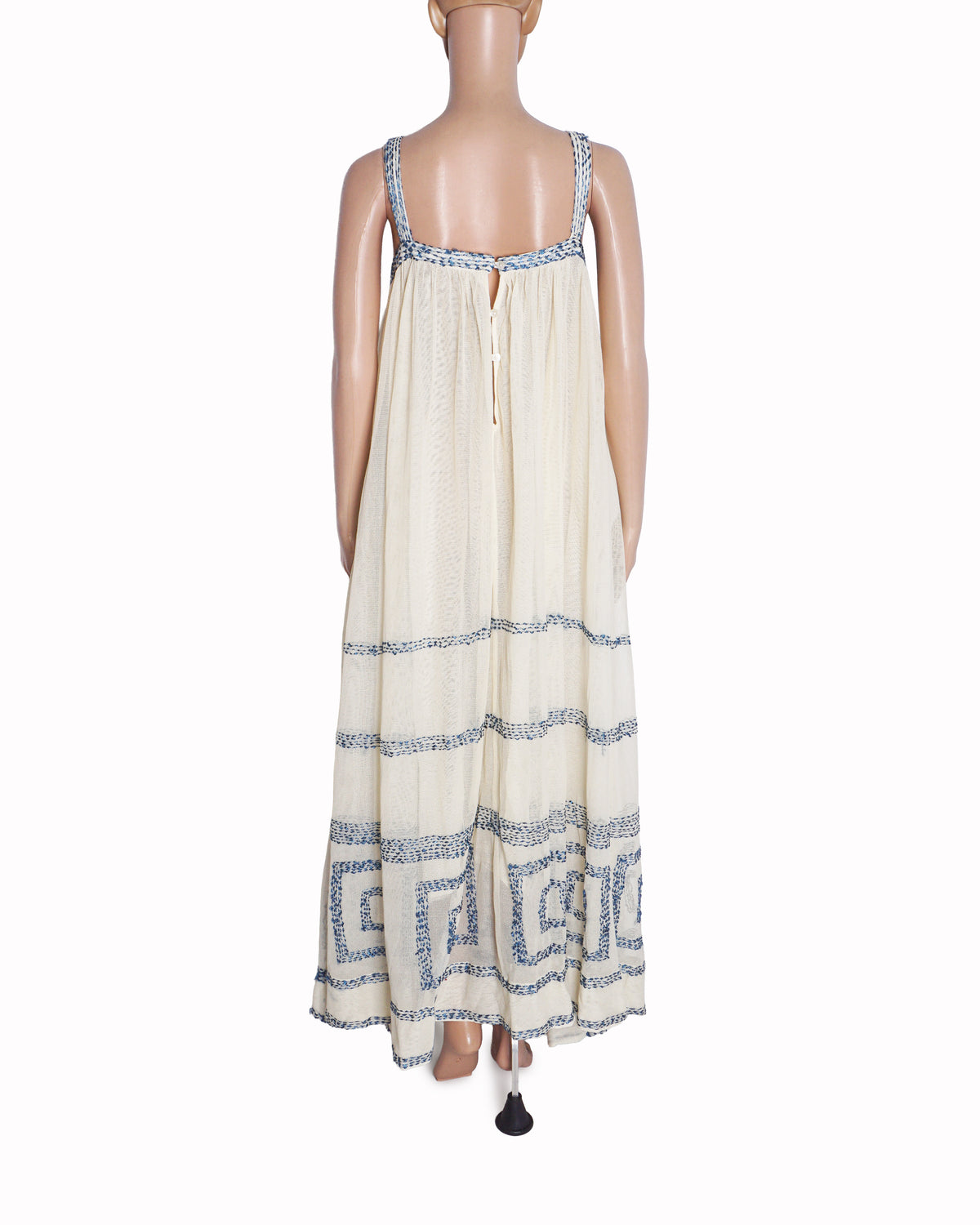 Bode Cream Ivory Tile Stitch Embroidered Maxi Dress