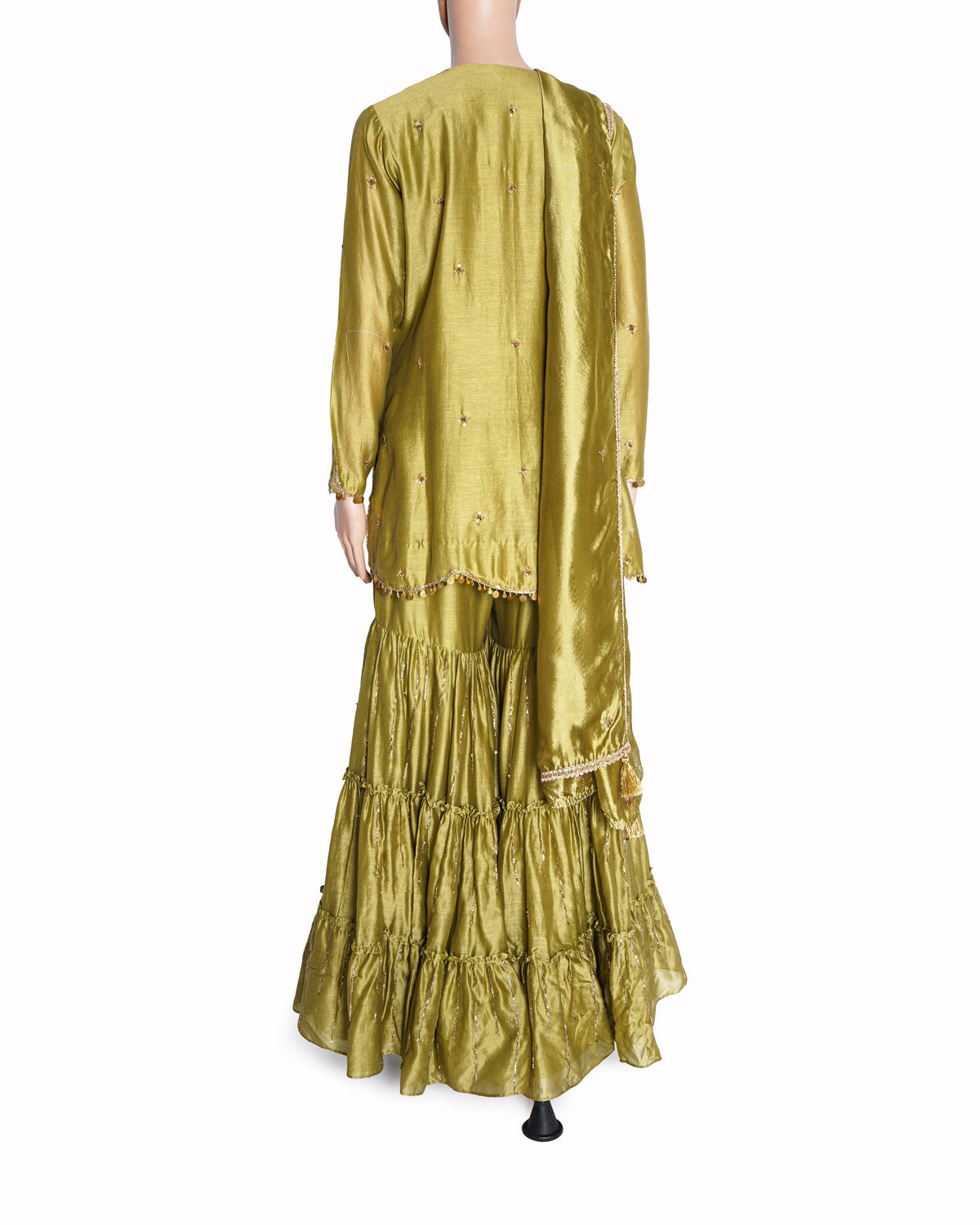Niti Bothra Sage Green Silk Chanderi Gharara Set