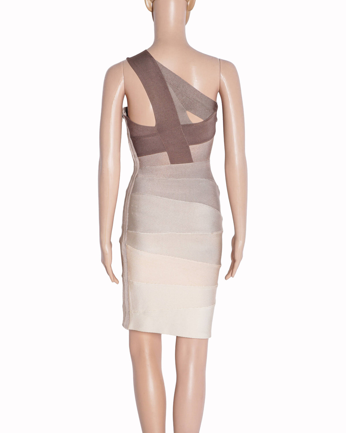 Hervé Léger Champagne One-Shoulder Bandage Dress