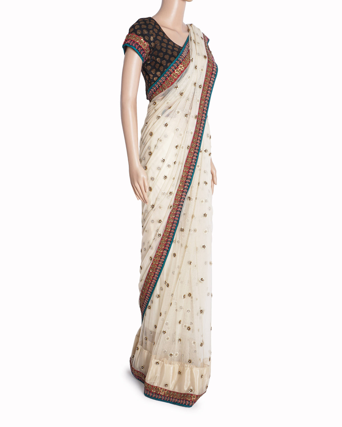 Sabyasachi Ivory Net Saree with Contrast Blouse