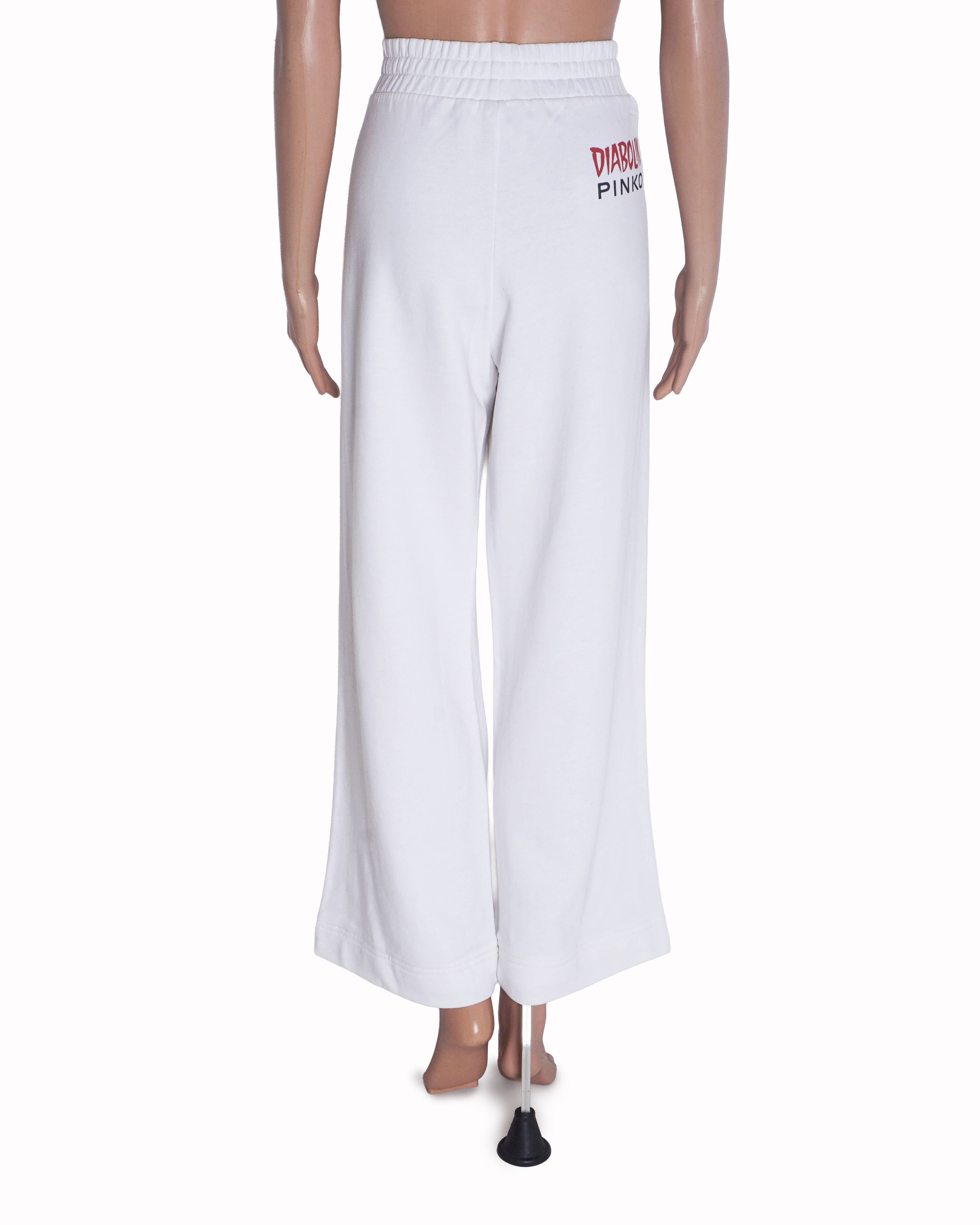 Diabolik x Pinko White Crystal Logo Wide-Leg Joggers