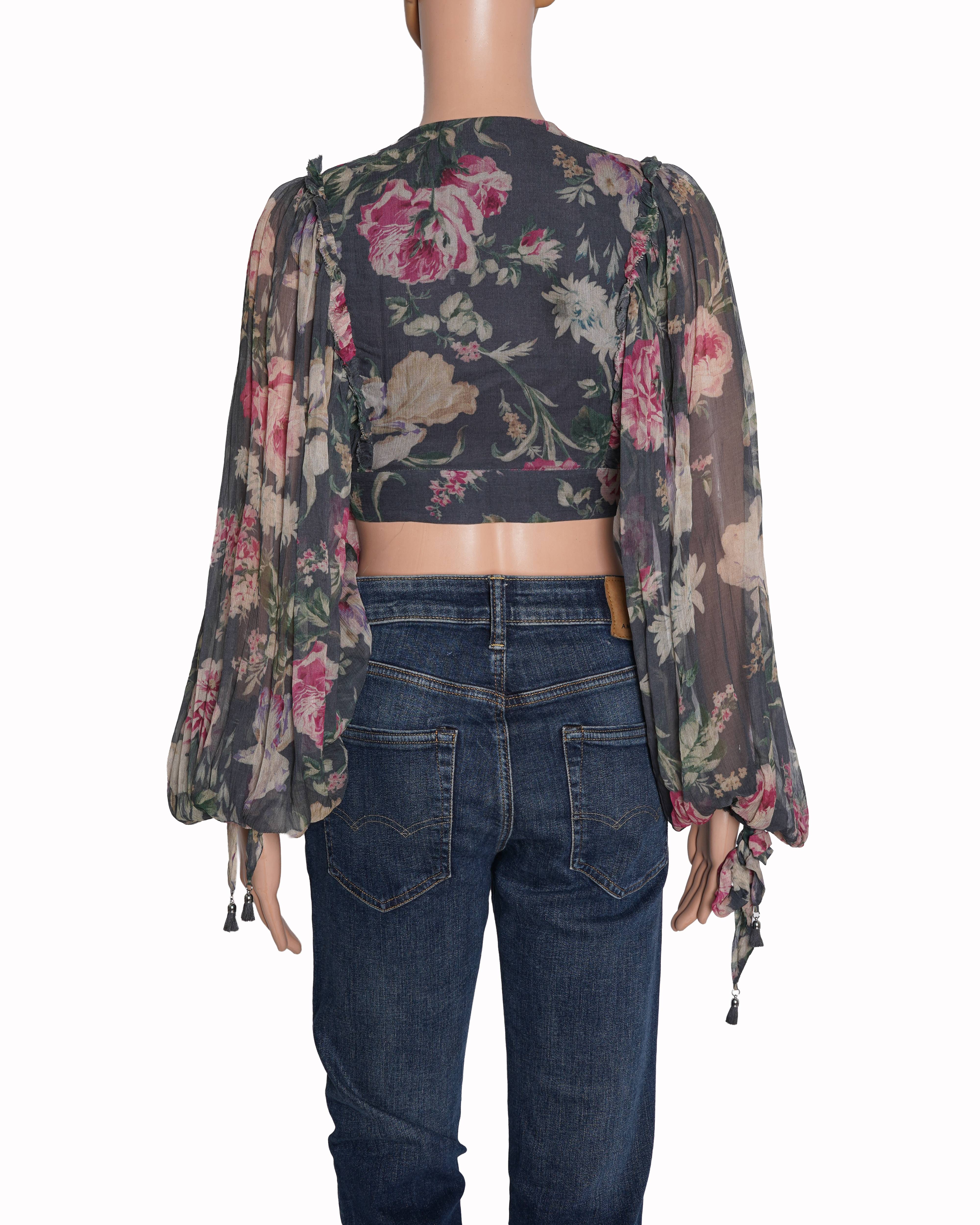 Zimmermann grey floral Print wrap top