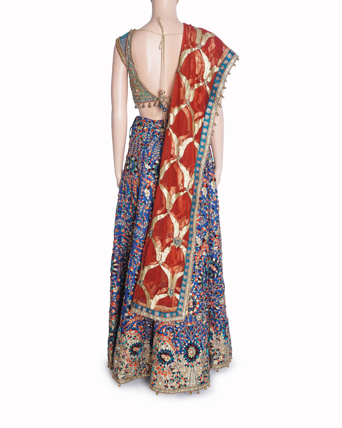 Ashima Leena Royal Blue & Red Embroidered Lehenga Set