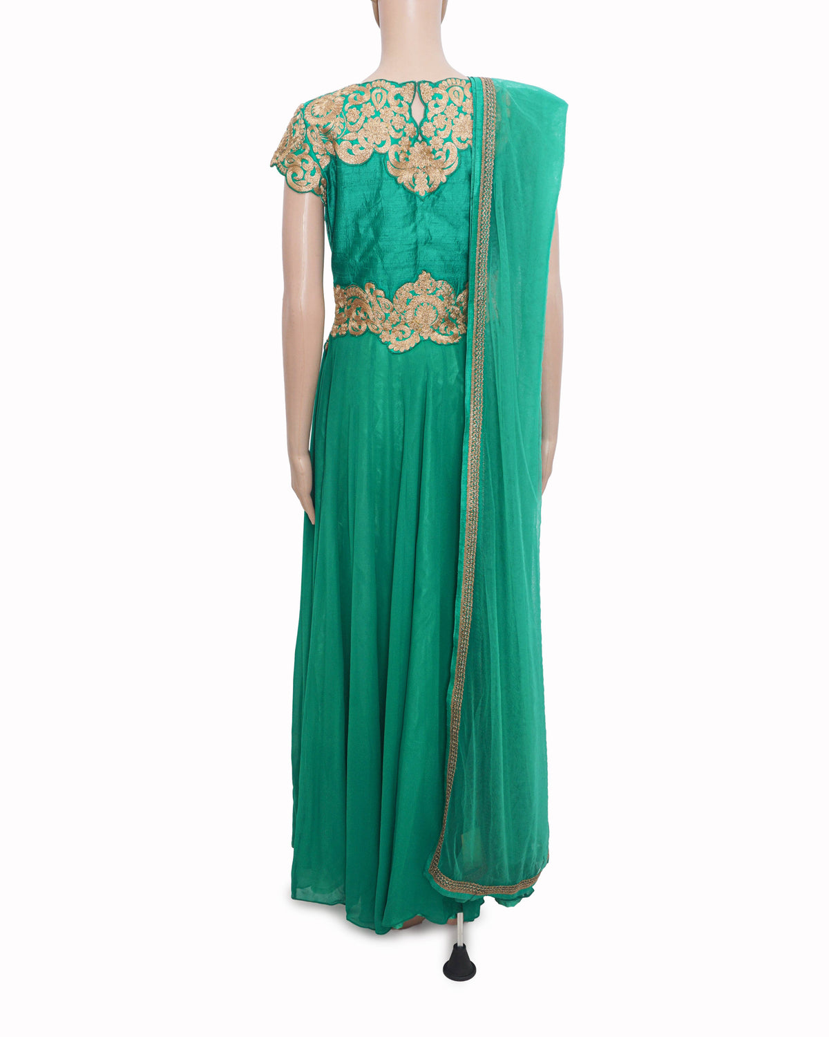 Aneesh Agarwaal Emerald Green Embroidered Silk Anarkali Set