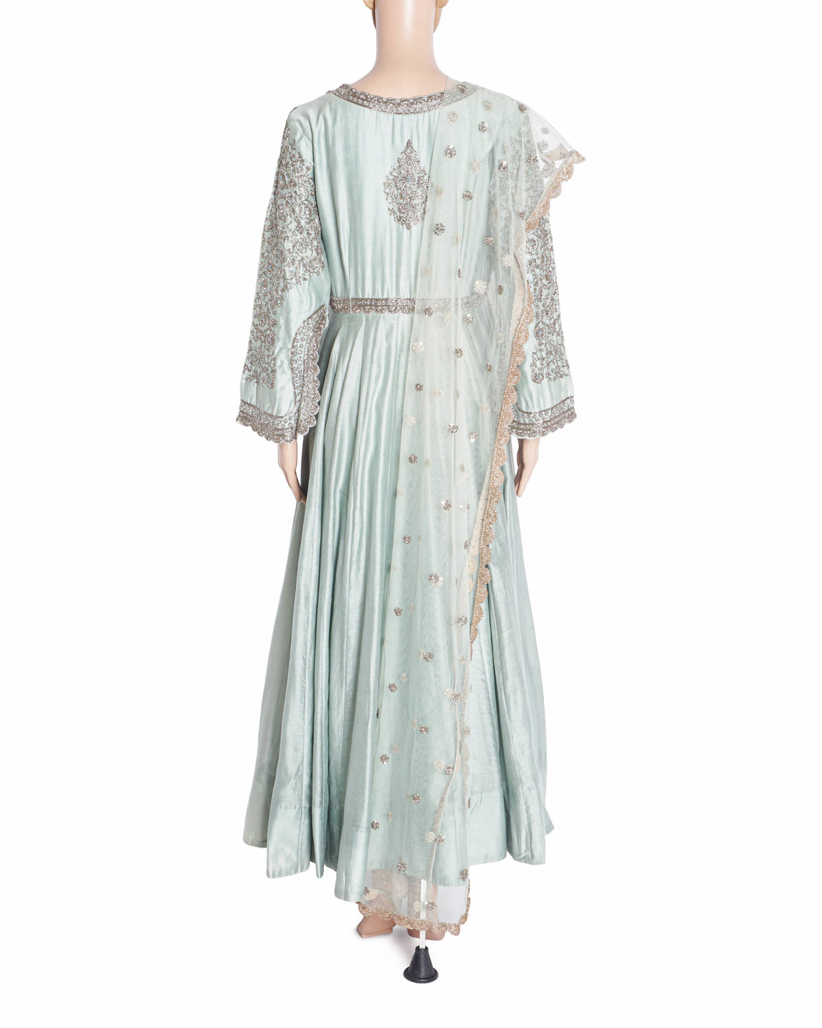 Jayanti Reddy Mint Green Silk Embroidered Anarkali Set