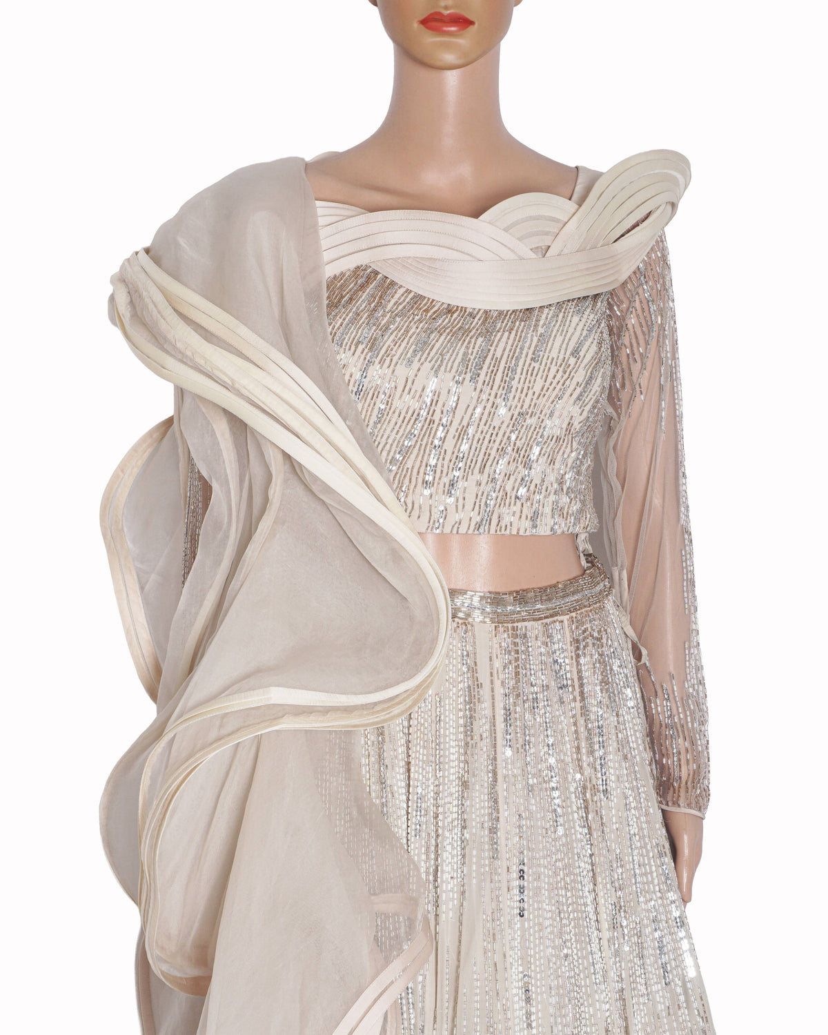 Gaurav Gupta Silver & Ivory Sculptural Lehenga Set