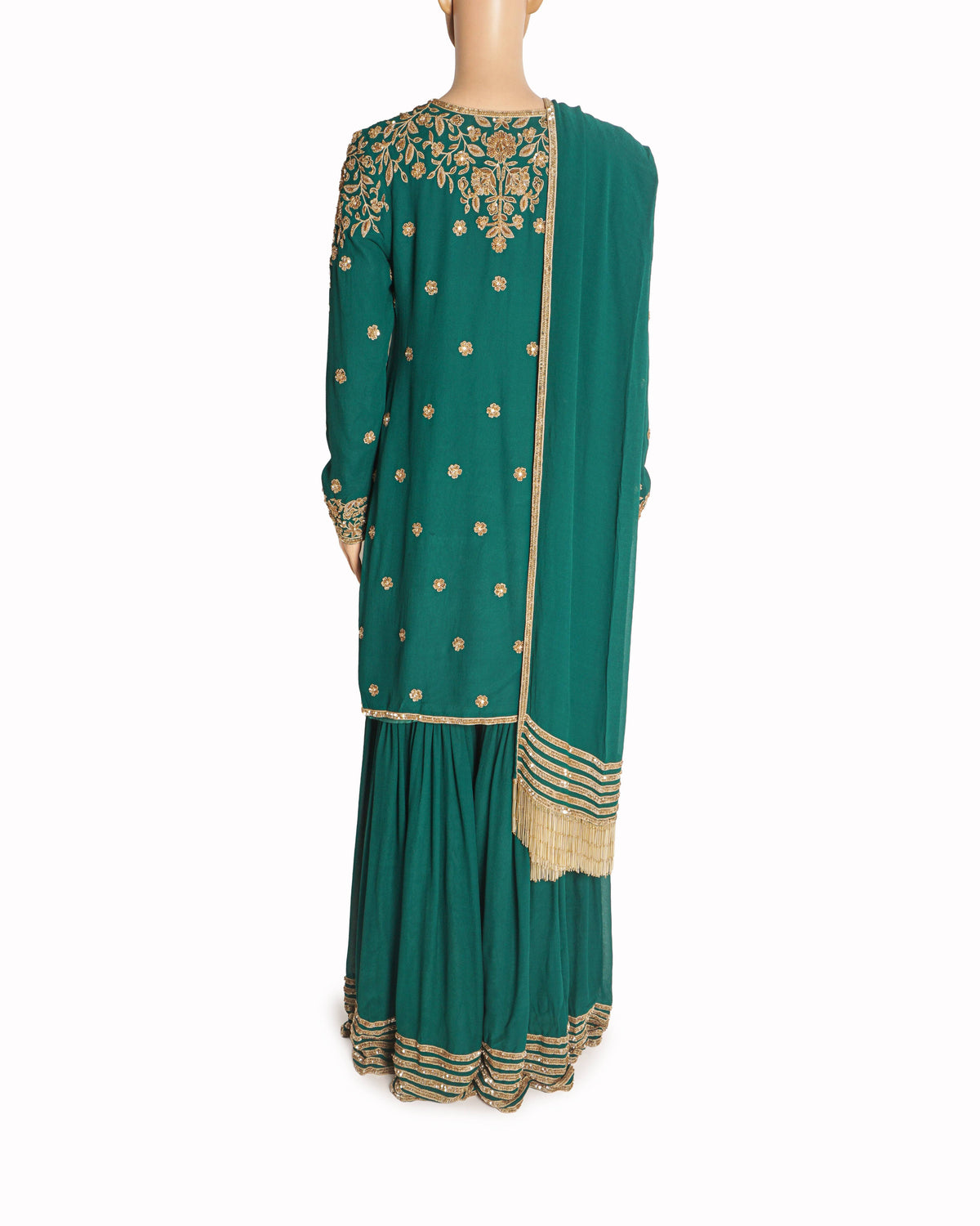 Malasa Emerald Green Hand-Embroidered Sharara Set