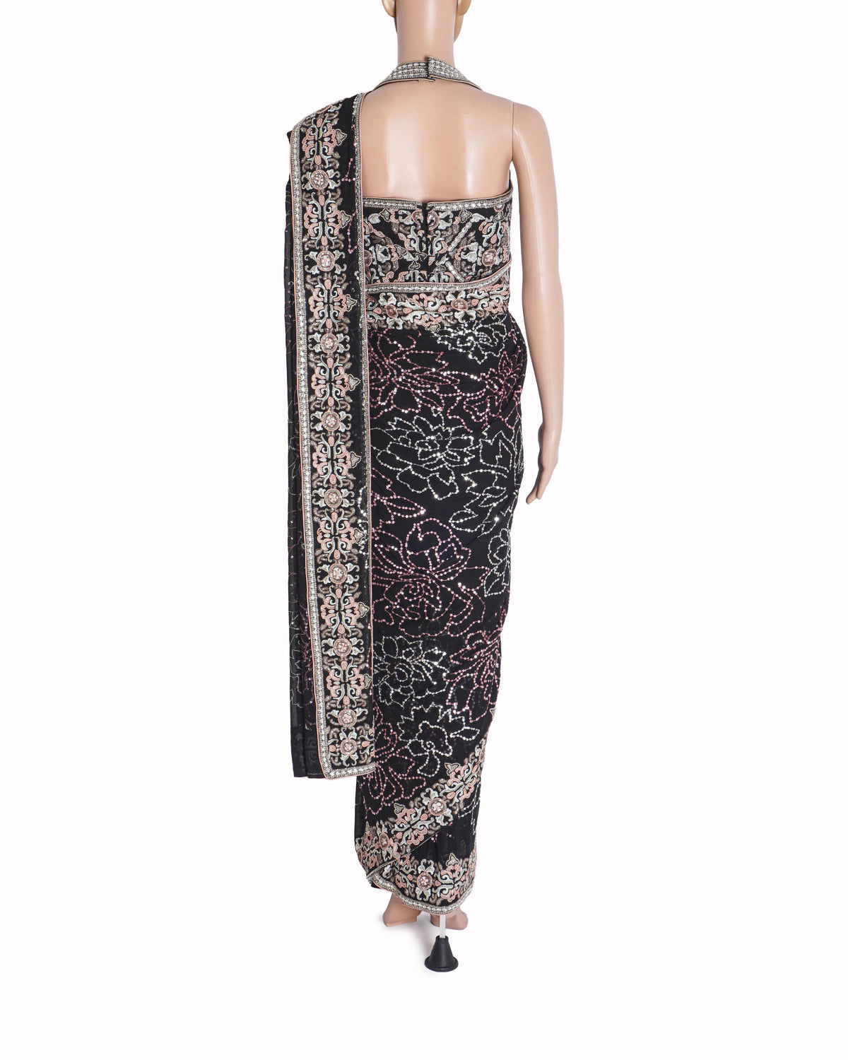 Suneet Varma Black Sequined Saree & Halter Blouse
