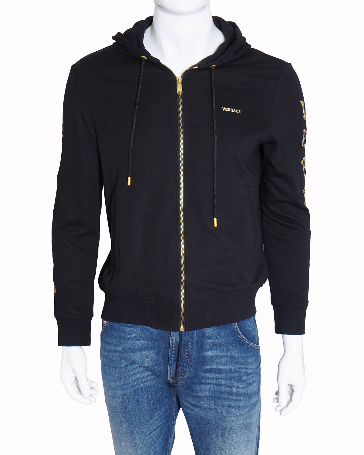 Versace 
Black Logo Printed Cotton Hoodie