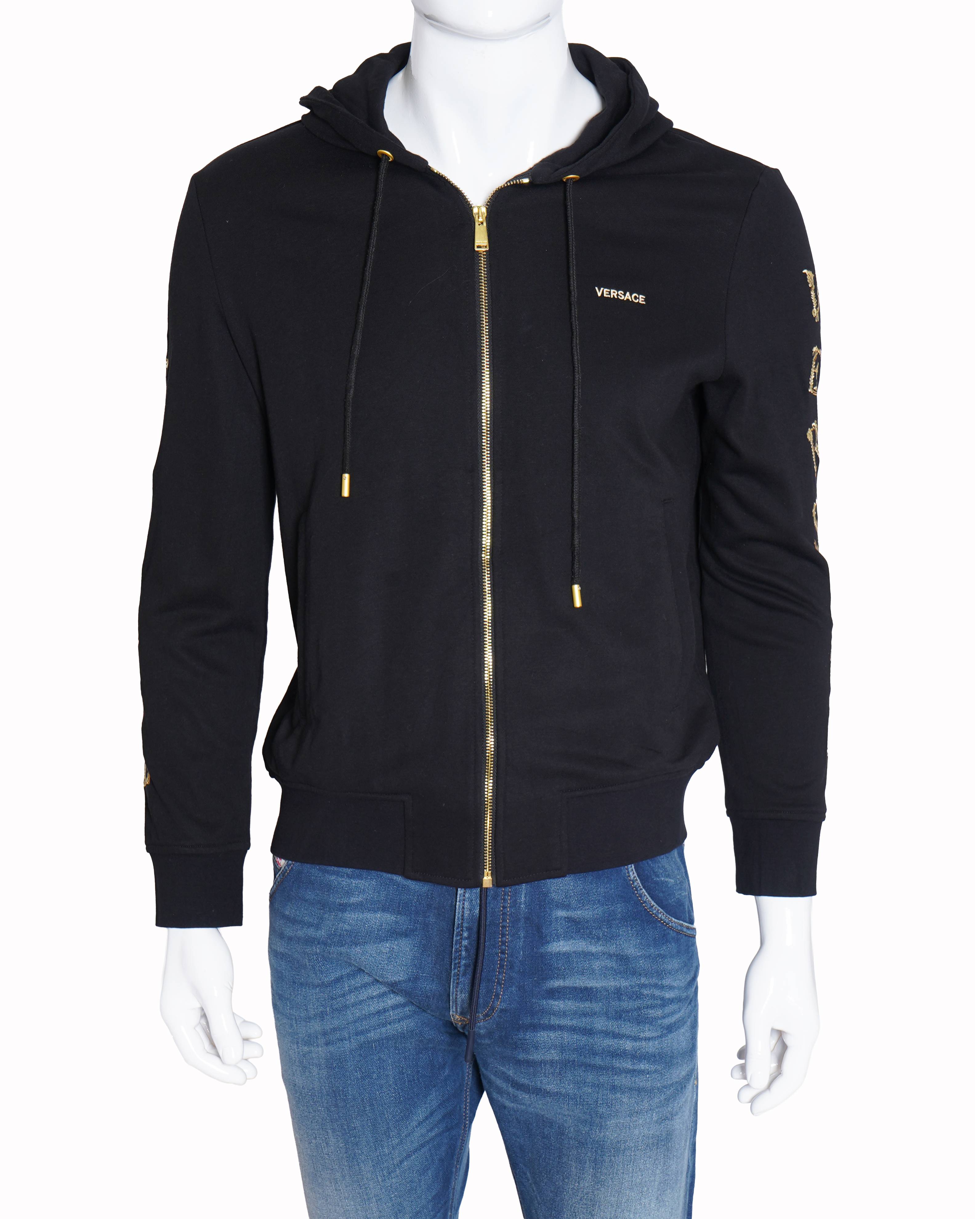 Versace 
Black Logo Printed Cotton Hoodie