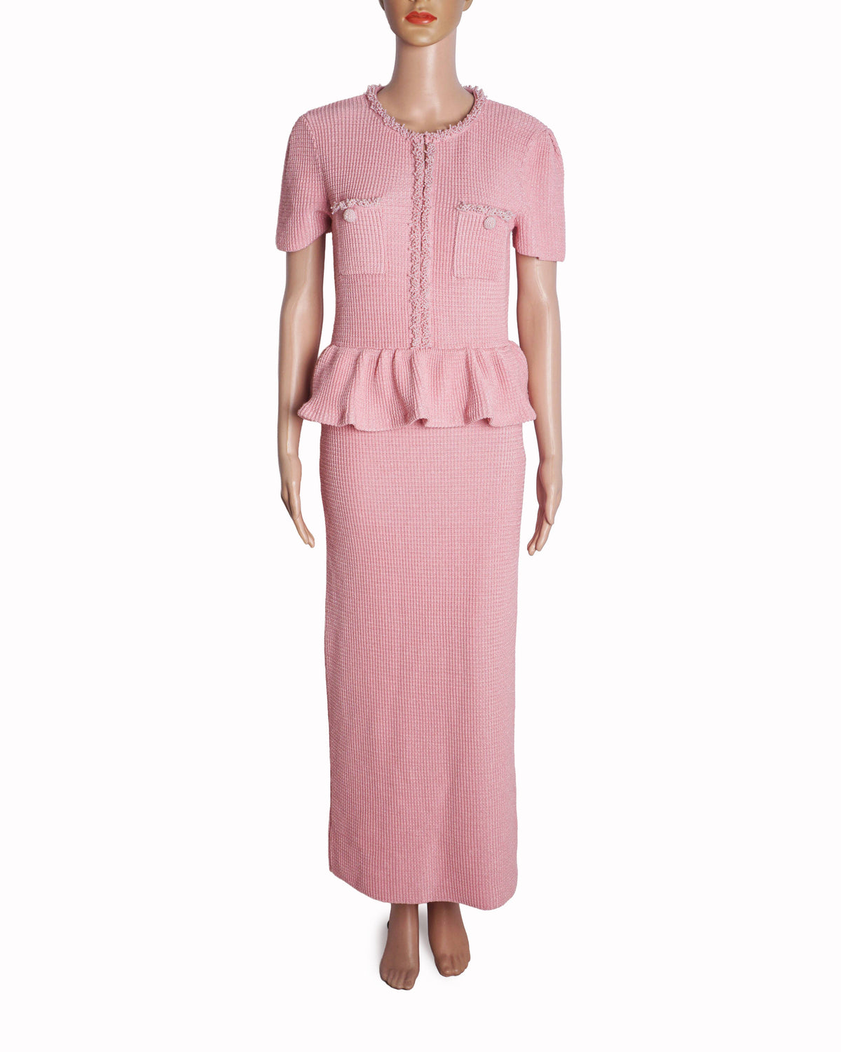 Self-Portrait Pink Peplum Knit Midi Dress