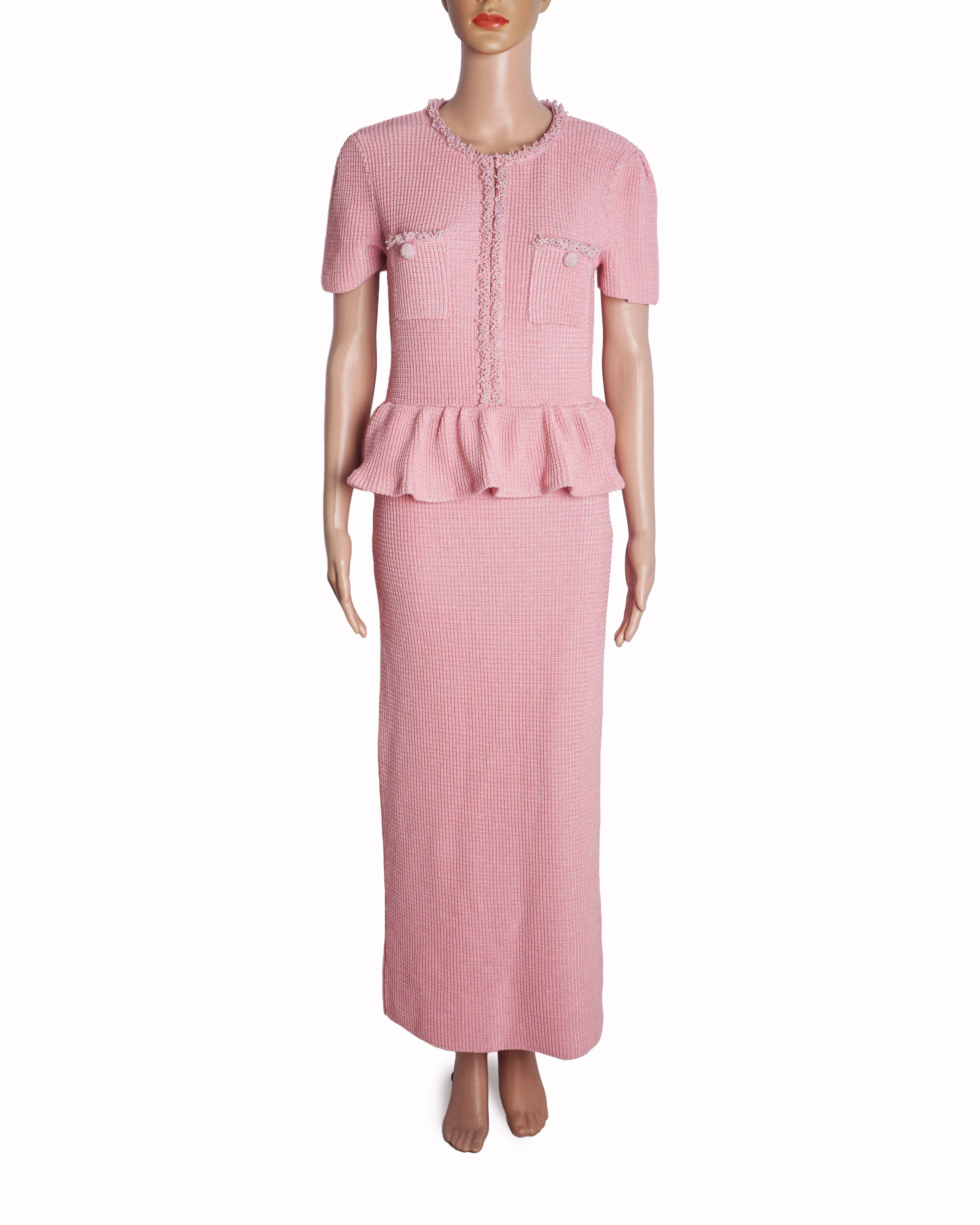 Self-Portrait Pink Peplum Knit Midi Dress