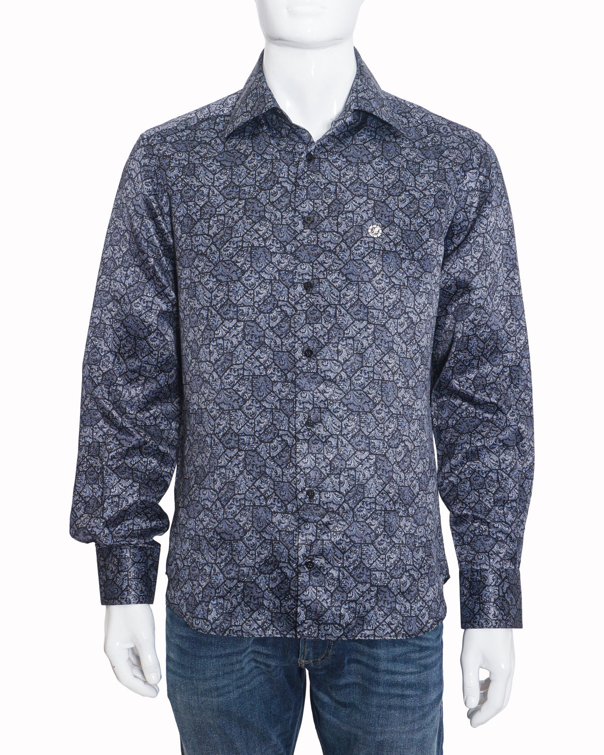 Stefano Ricci Men's Blue & Silver Printed Paisley Silk Shirt