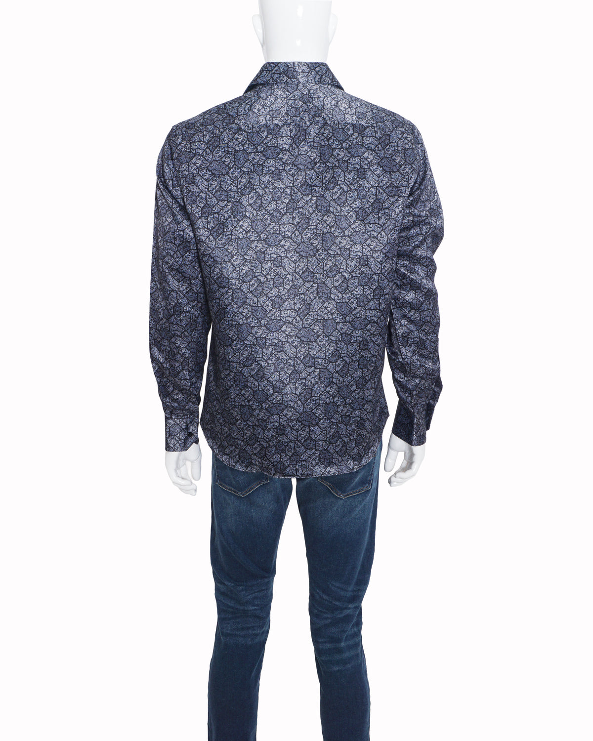 Stefano Ricci Men's Blue & Silver Printed Paisley Silk Shirt