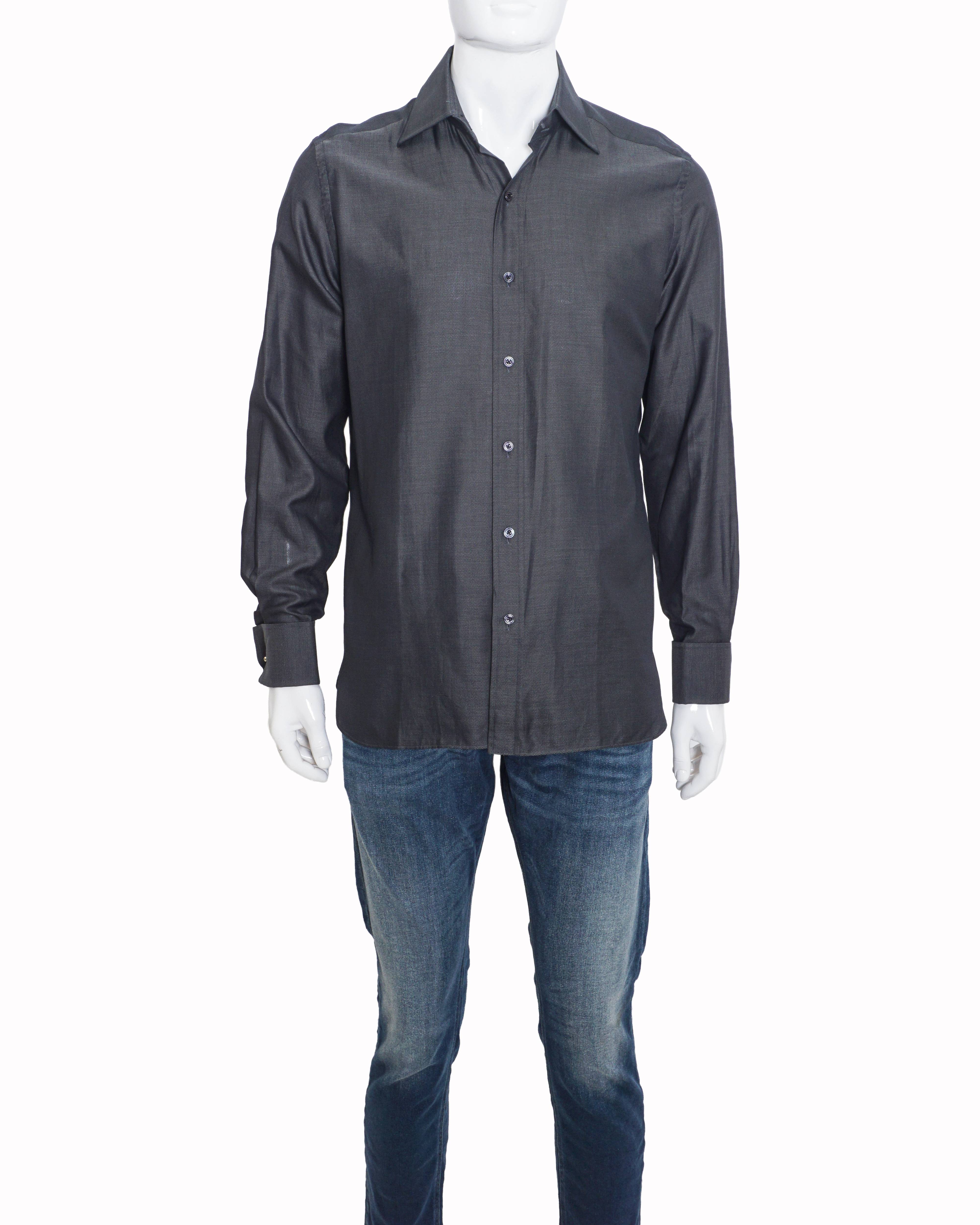 Tom Ford Men's Dark Charcoal Grey Woven Cotton Formal Shirt