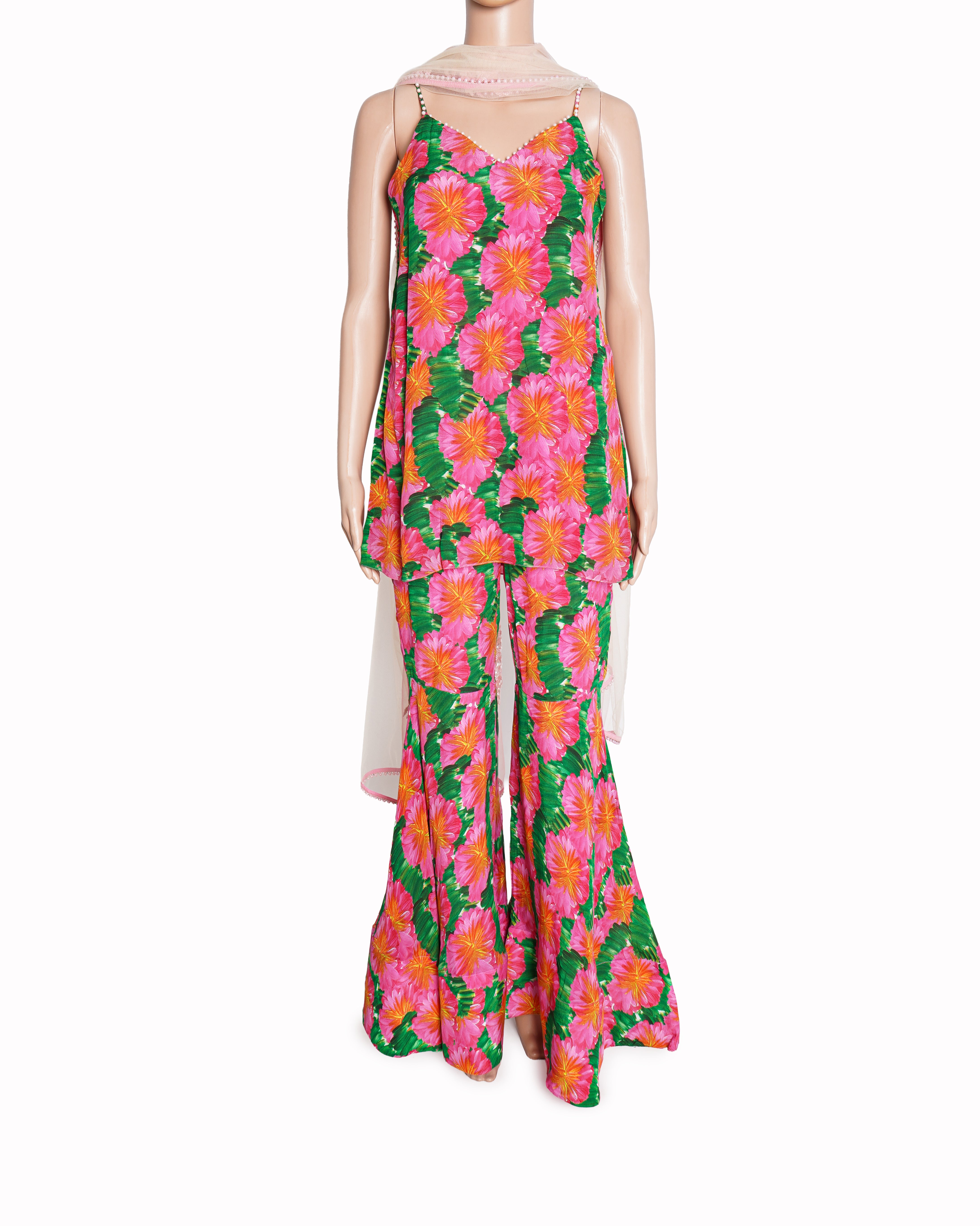 Masaba 
Pink Crepe Printed Kurta Sharara Set