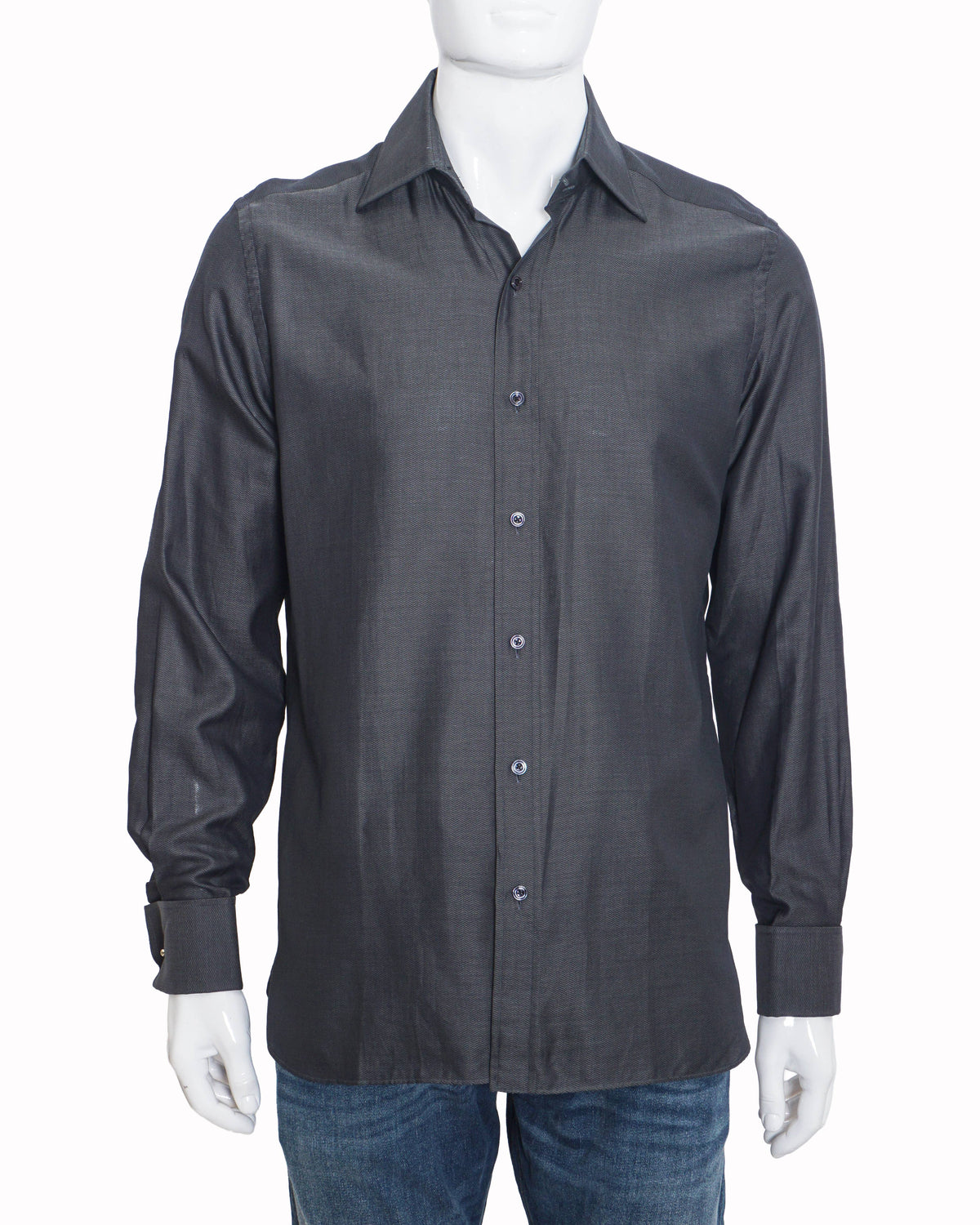 Tom Ford Men's Dark Charcoal Grey Woven Cotton Formal Shirt