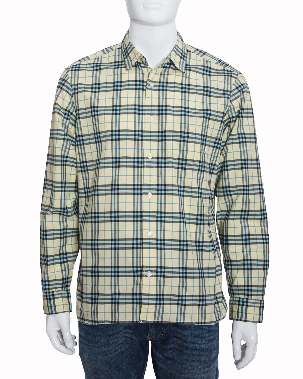 Burberry Men's Yellow & Blue Large Checked Shirt