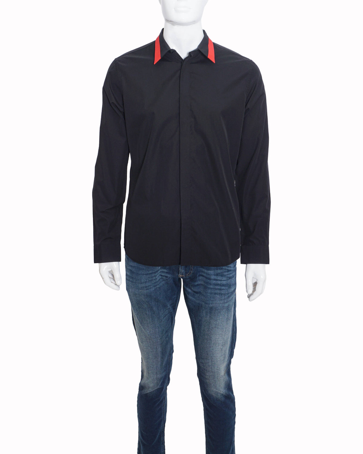 Givenchy Men's Black Cotton Red Contrast Collar Shirt