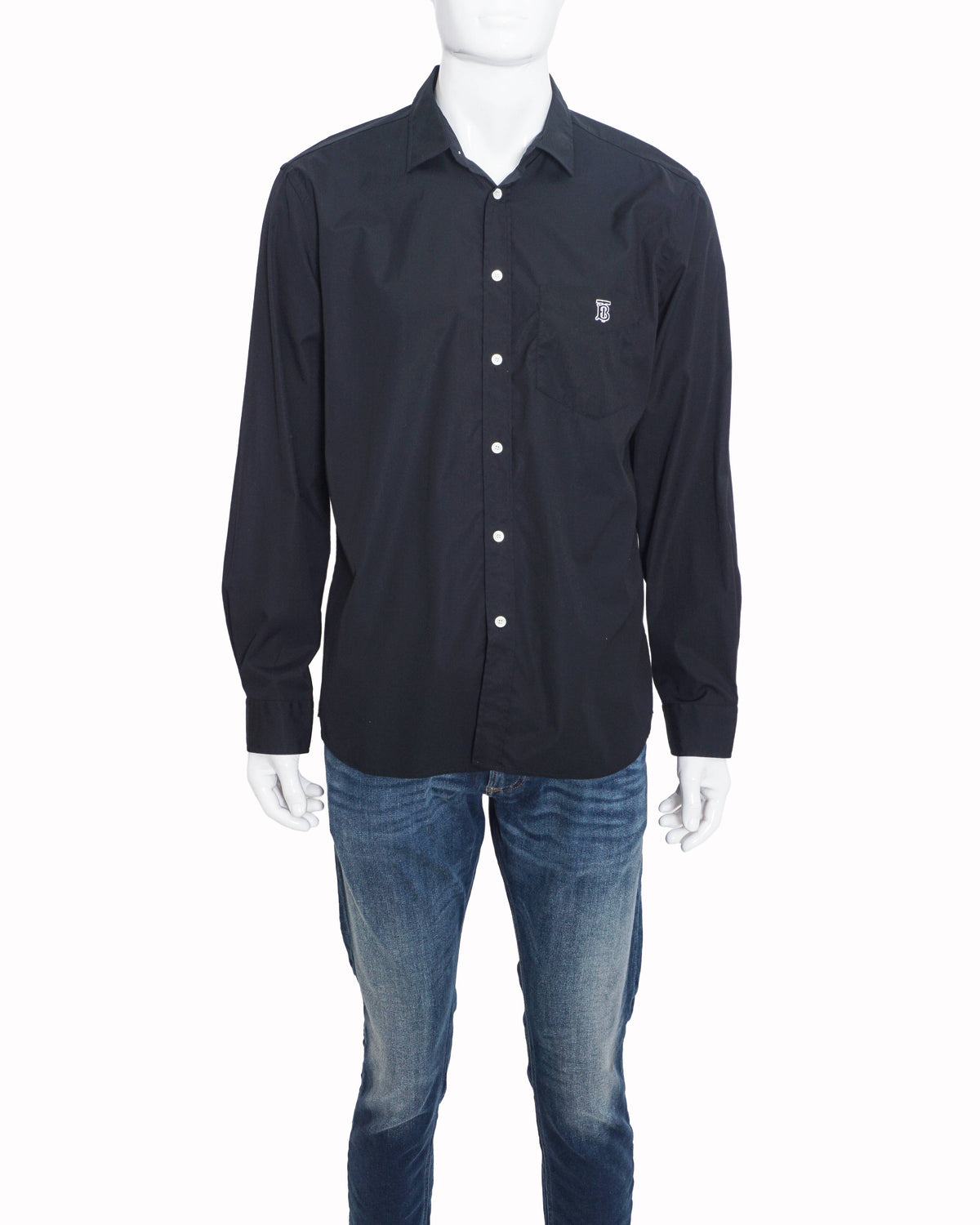 Burberry Men's Black Cotton White TB Monogram Pocket Shirt