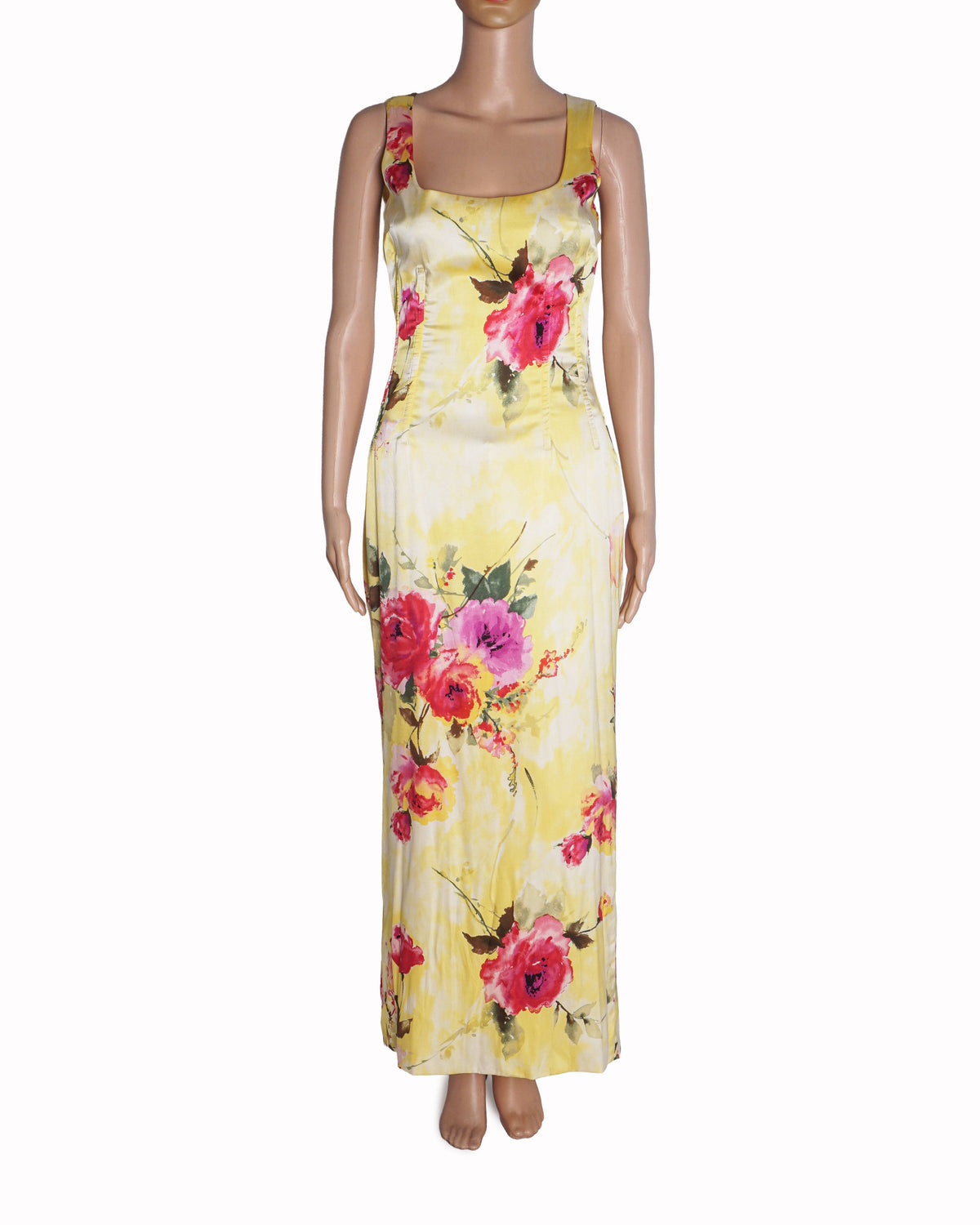 Dolce & Gabbana Yellow Floral Silk Maxi Dress